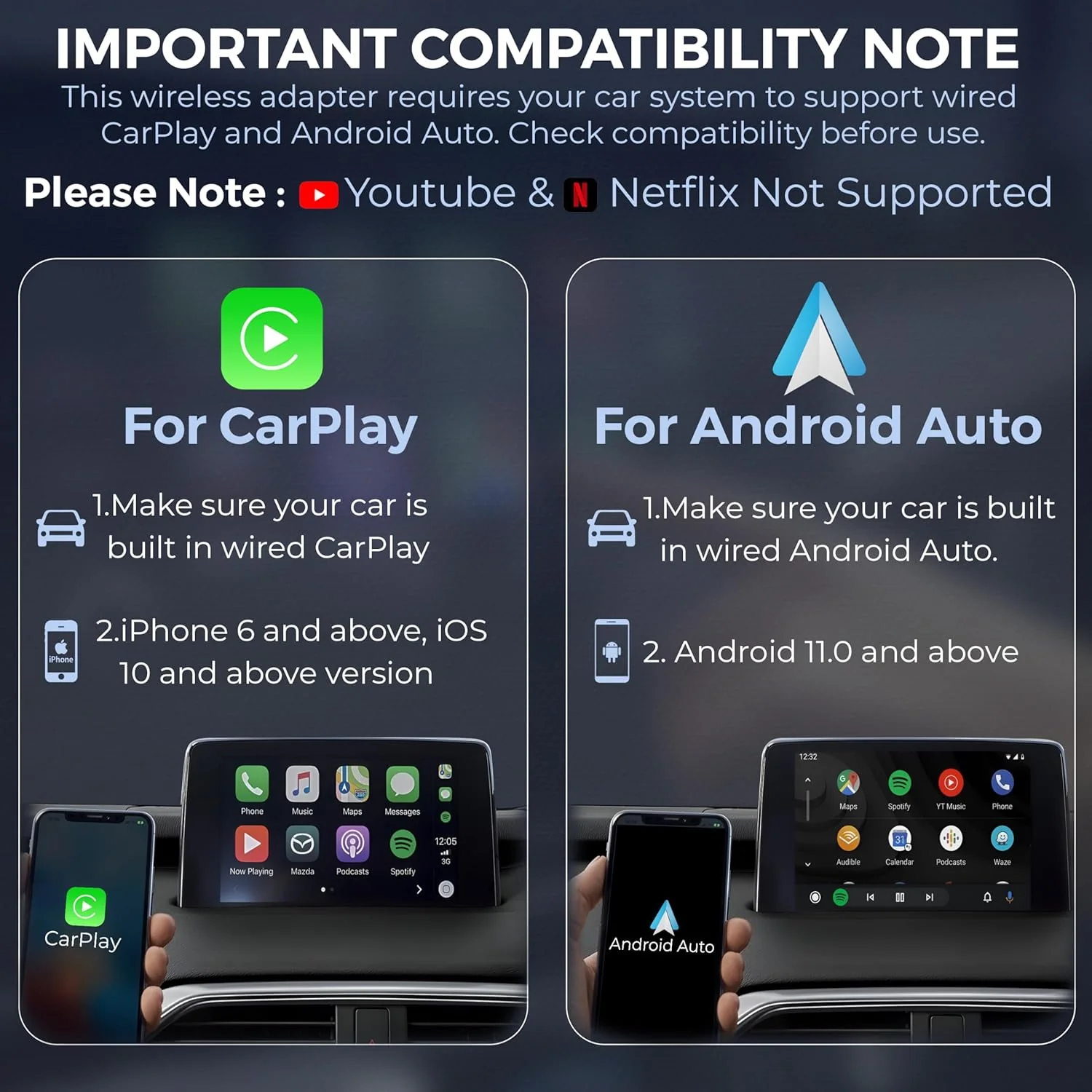 2 in 1 Airlink Wireless CarPlay Adapter | Android Auto Adapter for Car | Convert Wired to Wireless,Bluetooth Connectivity for Cars, OEM Installed Wired Android Auto/CarPlay (Black) - Image 4