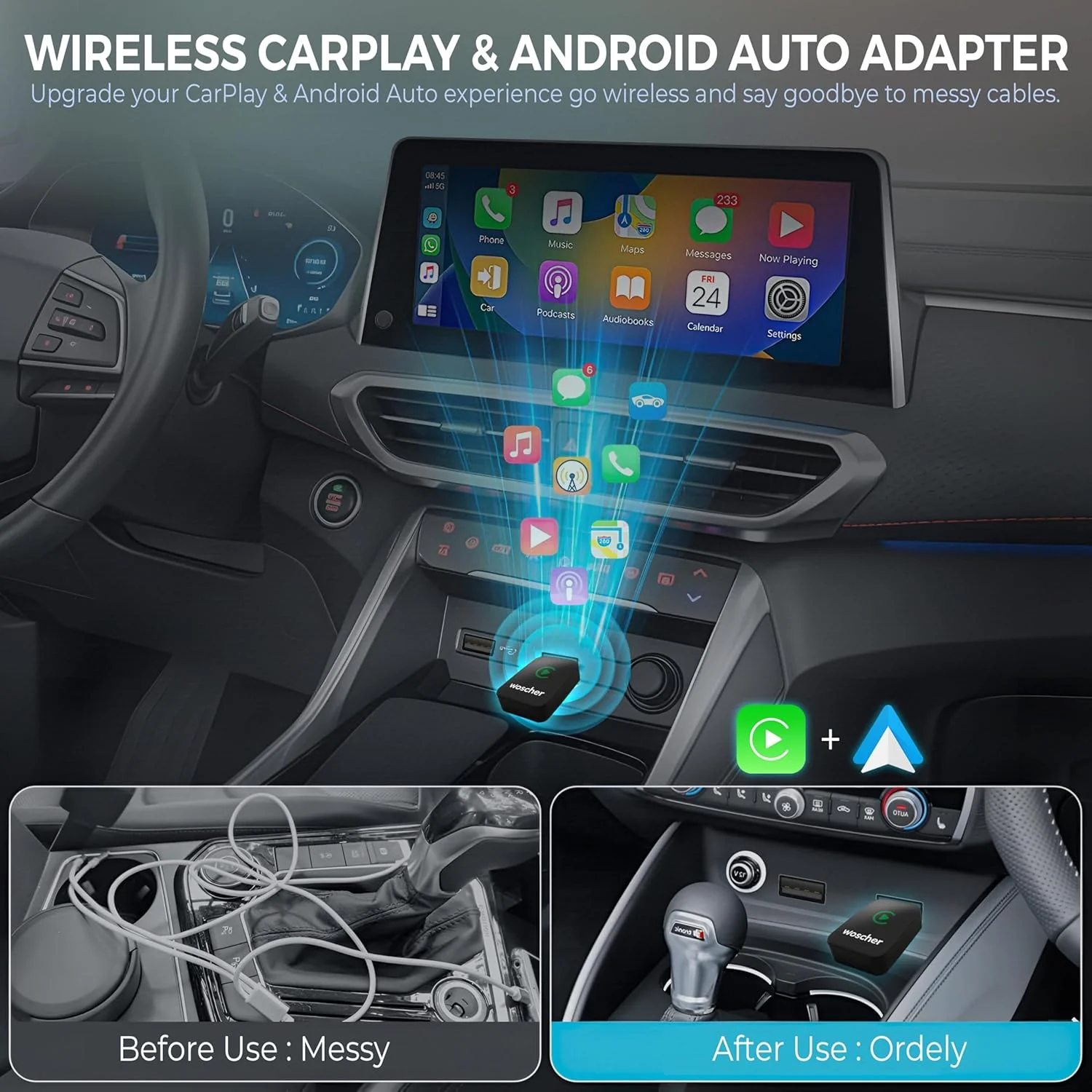 2 in 1 Airlink Wireless CarPlay Adapter | Android Auto Adapter for Car | Convert Wired to Wireless,Bluetooth Connectivity for Cars, OEM Installed Wired Android Auto/CarPlay (Black) - Image 6