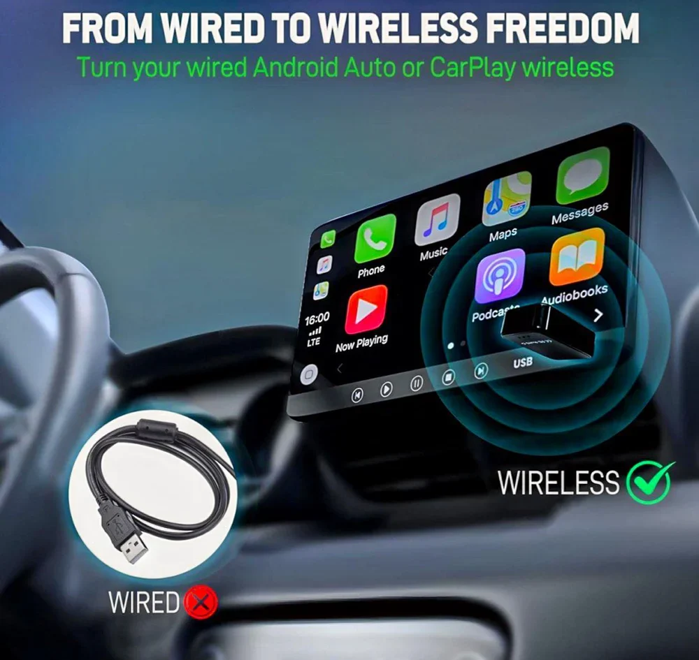2 in 1 Airlink Wireless CarPlay Adapter | Android Auto Adapter for Car | Convert Wired to Wireless,Bluetooth Connectivity for Cars, OEM Installed Wired Android Auto/CarPlay (Black) - Image 8