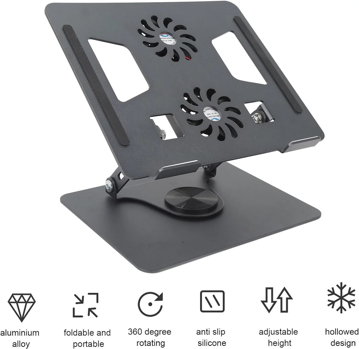360 Degree Rotating Foldable Laptop Riser Holder Aluminum Alloy Portable Laptop Cooling Stand With Double Fans Laptop Stand - Image 3