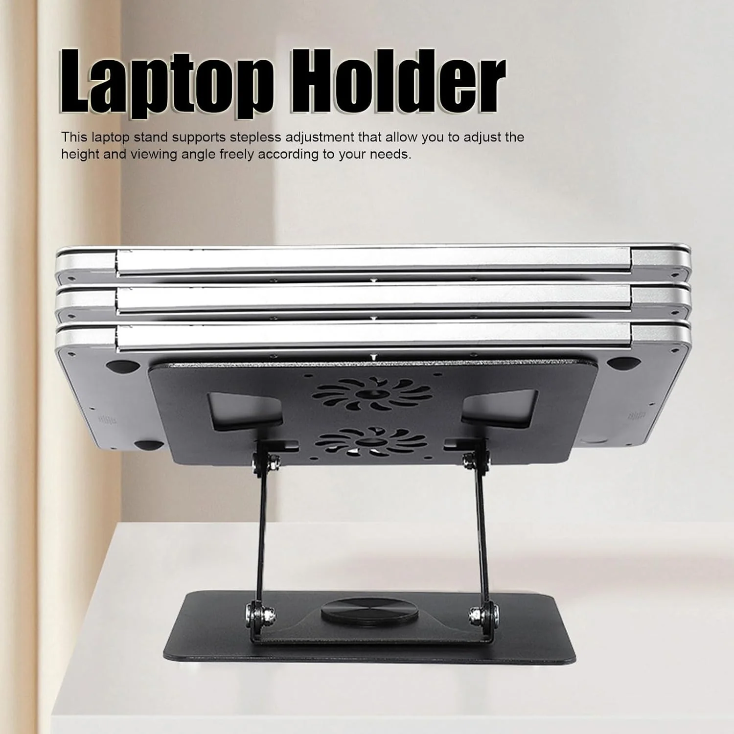 360 Degree Rotating Foldable Laptop Riser Holder Aluminum Alloy Portable Laptop Cooling Stand With Double Fans Laptop Stand - Image 6