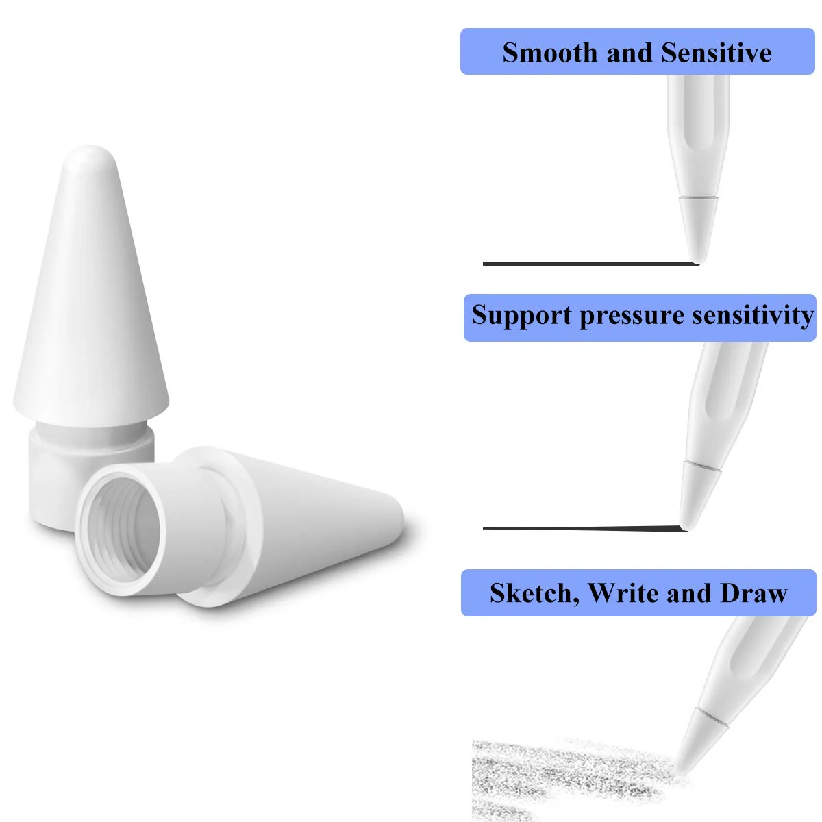 [4 Pack] Tips for Apple Pencil 2nd/1st Generation, and Apple Pencil Pro/USB-C, Highly Sensitive Precise POM Replacement Tip for Apple iPad Pencil, Pen Nib for iPad Pro/Mini/Air - Image 3