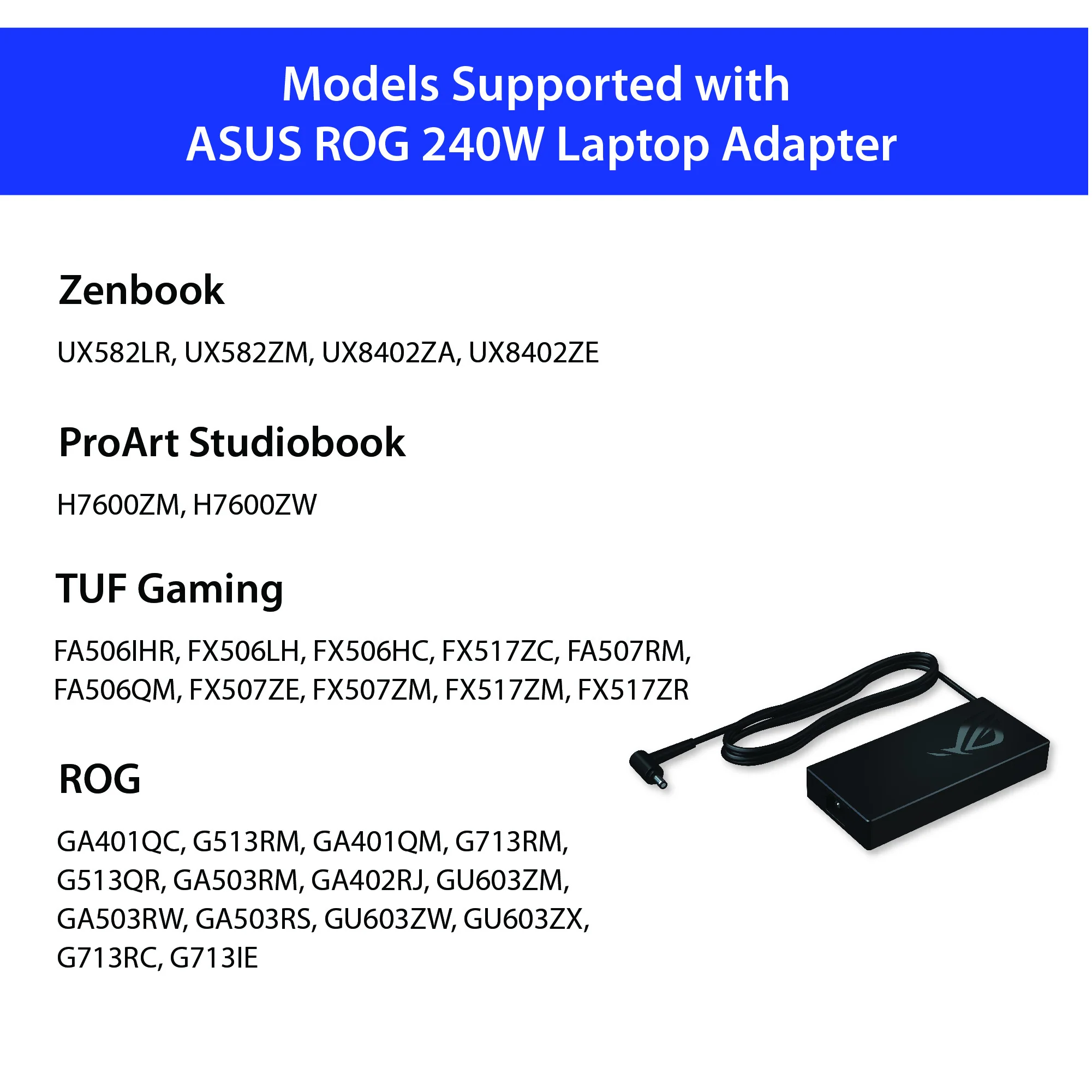 ASUS 240W (6.0mm * 3.7mm) 20.0V 12.0A 240.0W ASUS ROG Models (AD240-00E), Black - Image 2