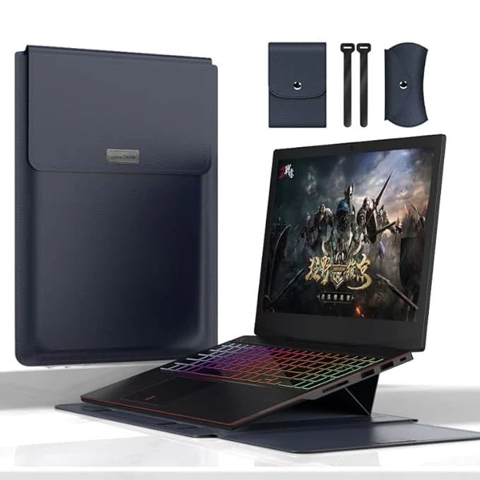 (Grey) Laptop Leather Sleeve with Case Stand Feature, Mouse and Charger case, Compatible with MacBook 13 inch 14 inch All Models - Image 3