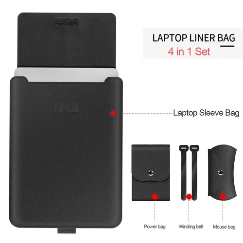 (Grey) Laptop Leather Sleeve with Case Stand Feature, Mouse and Charger case, Compatible with MacBook 13 inch 14 inch All Models - Image 5