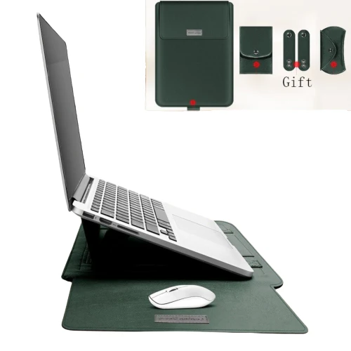 (Grey) Laptop Leather Sleeve with Case Stand Feature, Mouse and Charger case, Compatible with MacBook 13 inch 14 inch All Models - Image 6