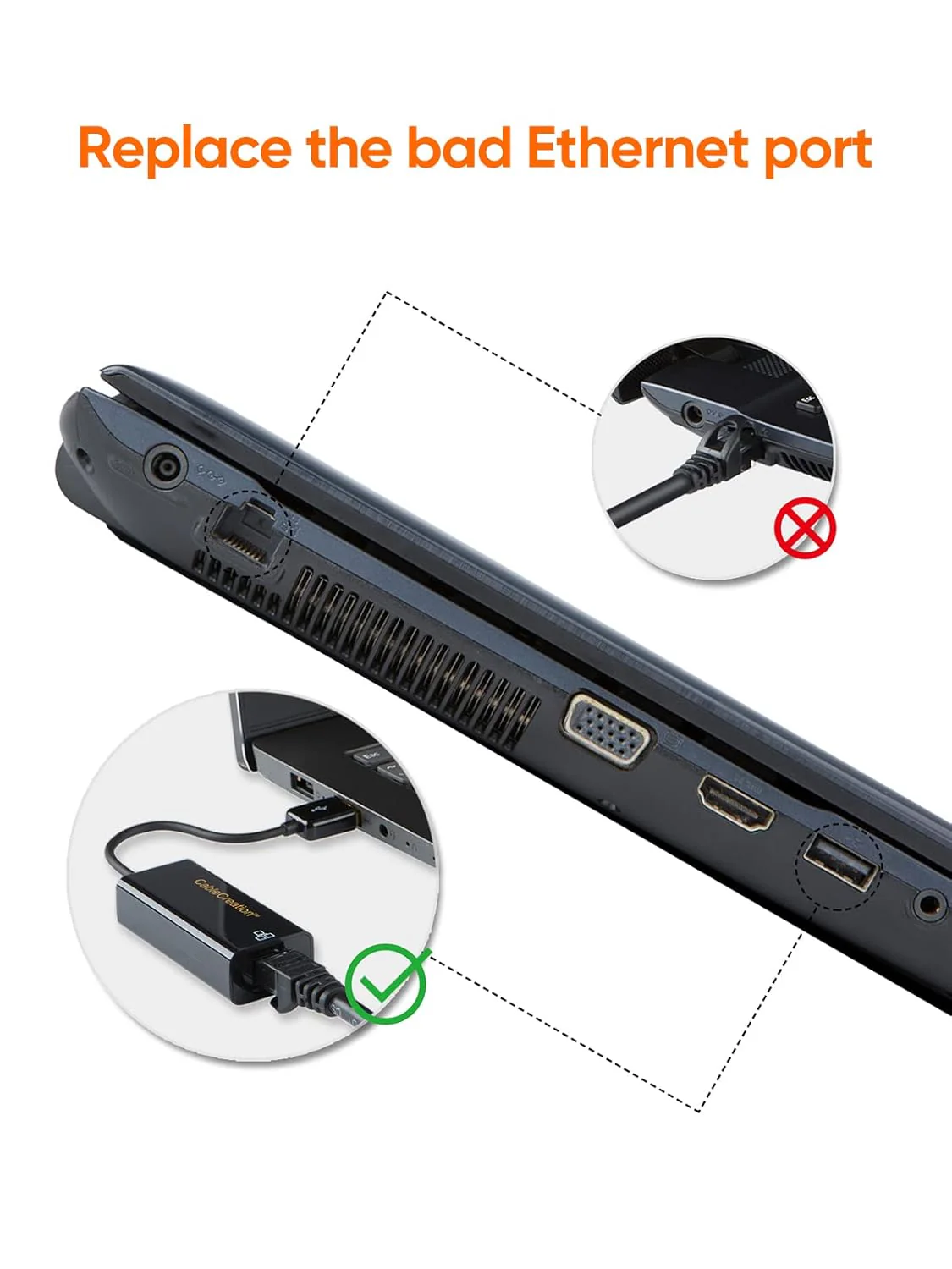 CableCreation USB to Network Adapter,USB 2.0 to 10/100 RJ45 Ethernet LAN Cable Compatible with MacBook Pro, Surface Pro 2/3/5/6, Plug and Play, Black - Image 7