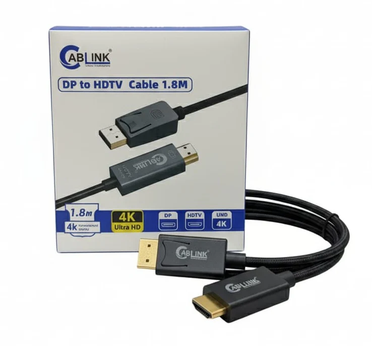 Cablink Displayport to HDMI Cable, DP Display Port to HDMI Converter Adapter 4K Ultra HD Compatible for Lenovo, Dell, HP, ASUS desktop, laptop (1.8 Mtrs) - 1 Year Warranty