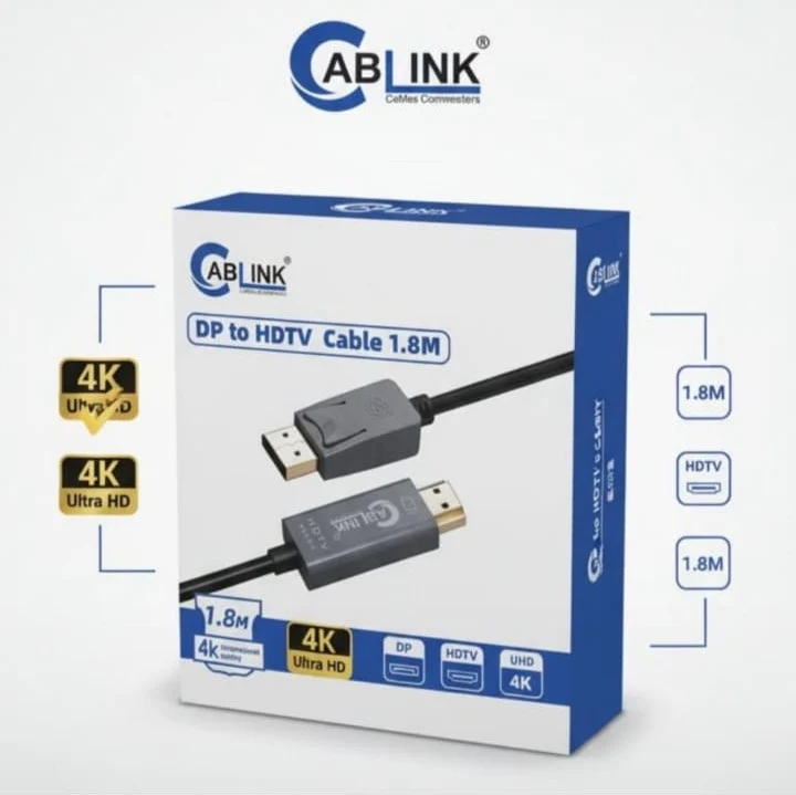 Cablink Displayport to HDMI Cable, DP Display Port to HDMI Converter Adapter 4K Ultra HD Compatible for Lenovo, Dell, HP, ASUS desktop, laptop (1.8 Mtrs) - 1 Year Warranty - Image 2