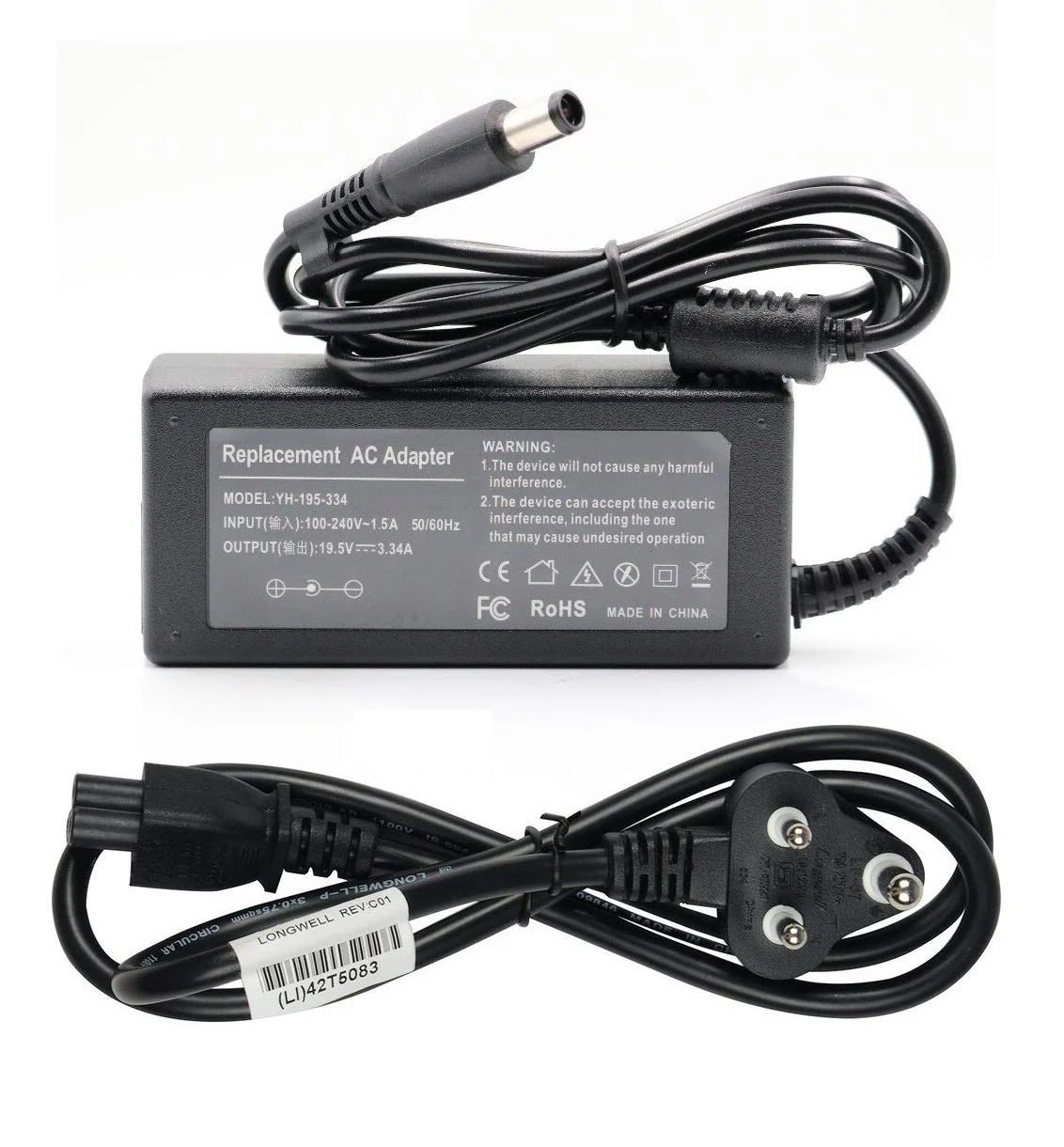 Compatible Dell 65w Moti Pin Laptop Power Adapter  19.5V 3.34A with Dell Latitude 3470 3480 3550 3570 3580 5280 5480 5580 7280 7480 E5270 E5450 Adapter 7.4MM X 5.0MM - power cable included