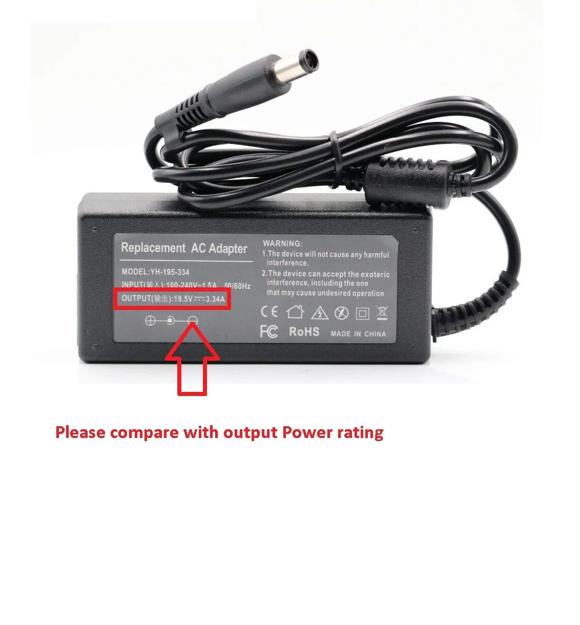 Compatible Dell 65w Moti Pin Laptop Power Adapter  19.5V 3.34A with Dell Latitude 3470 3480 3550 3570 3580 5280 5480 5580 7280 7480 E5270 E5450 Adapter 7.4MM X 5.0MM - power cable included - Image 2