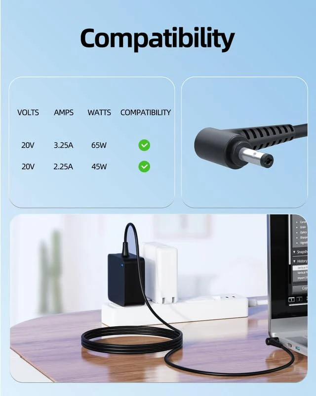 OEM Lenovo 65W Power Adapter 20V 3.25A for Lenovo IdeaPad Laptop (4.0 mm*1.7 mm)- Power Cable Included - Image 5