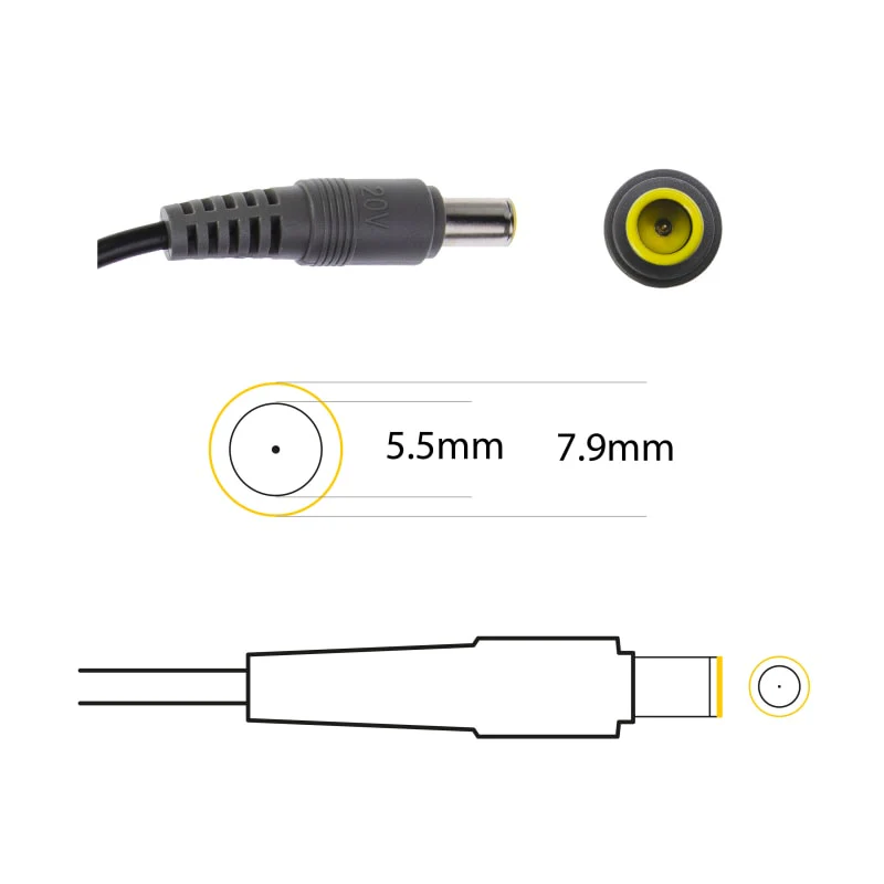 Compatible Lenovo 65W Power Adapter 20V 3.25A for Lenovo Thinkpad Laptop (7.9 mm*5.5 mm)- Power Cable Included - Image 3