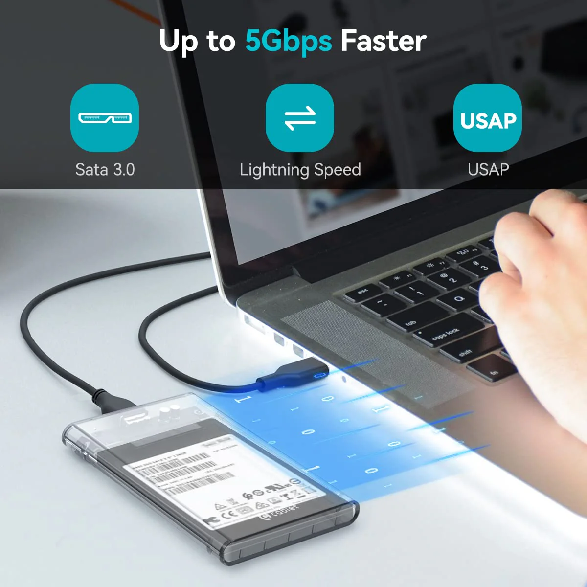 External Portable USB 3.0 to SATA Transparent Hard Drive Enclosure for 2.5 Inch SATA HDD/SSD below 9.5mm Thickness, Supports UASP SATA III, Max 6TB, Tool-Free Design - Image 3