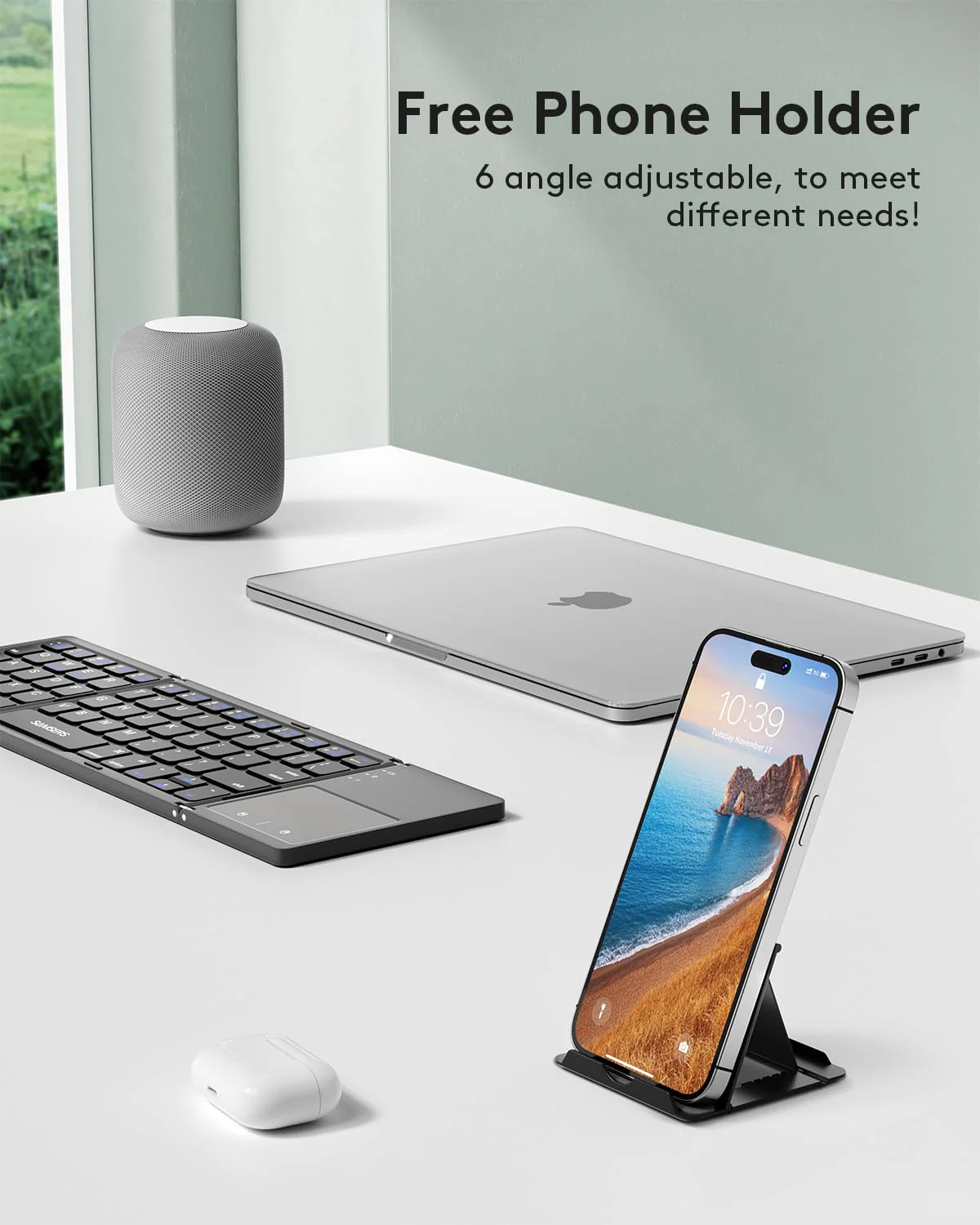 Foldable Bluetooth Keyboard with Touchpad - Portable Wireless Keyboard with Stand Holder, Rechargeable Full Size Ultra Slim Pocket Folding Keyboard for Android Windows IOS Tablet & Laptop-Gray - Image 7