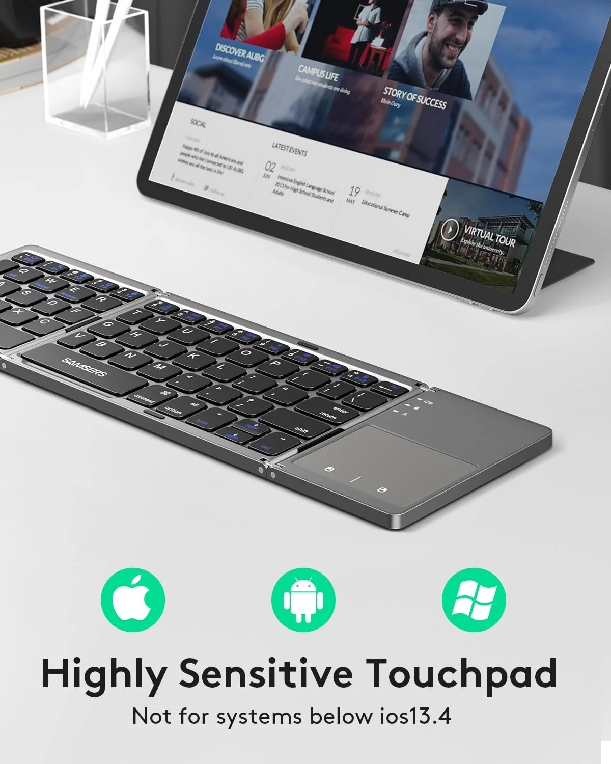 Foldable Bluetooth Keyboard with Touchpad - Portable Wireless Keyboard with Stand Holder, Rechargeable Full Size Ultra Slim Pocket Folding Keyboard for Android Windows IOS Tablet & Laptop-Gray - Image 9