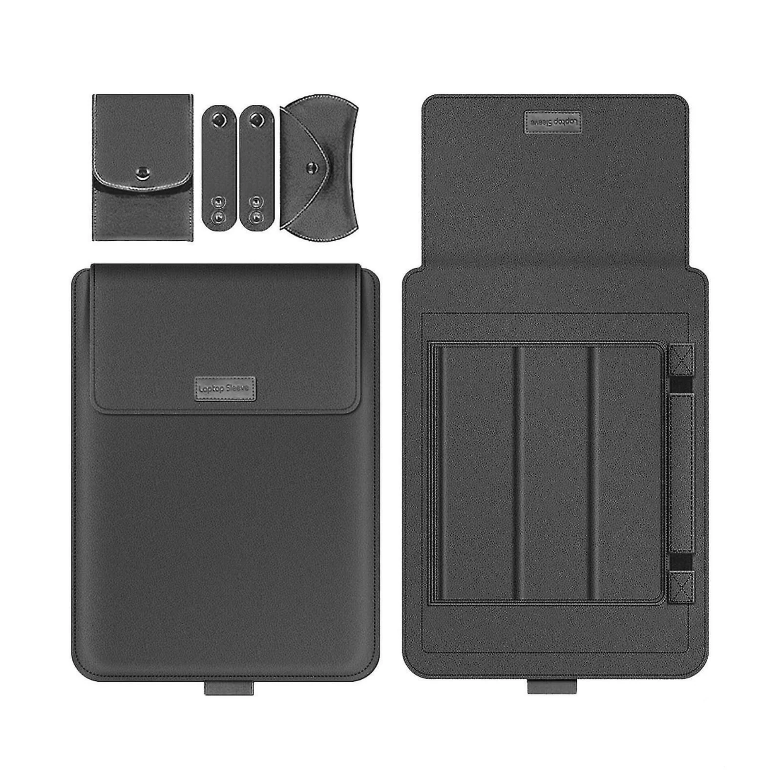 (Grey) Laptop Leather Sleeve with Case Stand Feature, Mouse and Charger case, Compatible with MacBook 13 inch 14 inch All Models