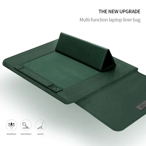 (Grey) Laptop Leather Sleeve with Case Stand Feature, Mouse and Charger case, Compatible with MacBook 13 inch 14 inch All Models - Image 4