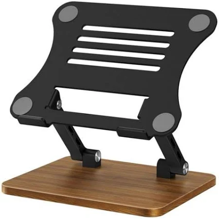 (Grey) Metal Laptop Stand | Mechanical Base Adjustable Height Notebook Stand | Compatible Portable Desktop Bamboo Aluminum and Wooden Portable Laptop Stand with 360 Rotating Lifting Base Holder - Image 3