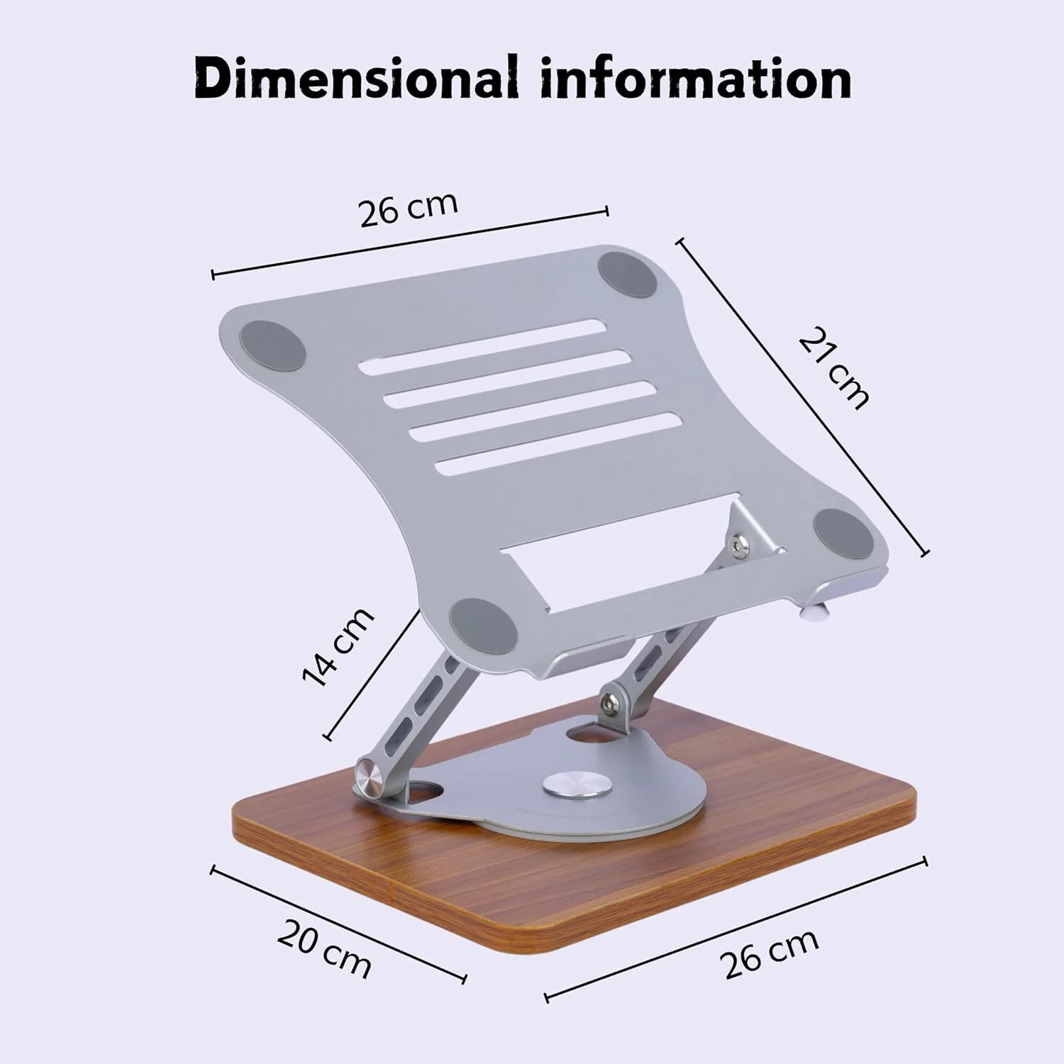 (Grey) Metal Laptop Stand | Mechanical Base Adjustable Height Notebook Stand | Compatible Portable Desktop Bamboo Aluminum and Wooden Portable Laptop Stand with 360 Rotating Lifting Base Holder - Image 4