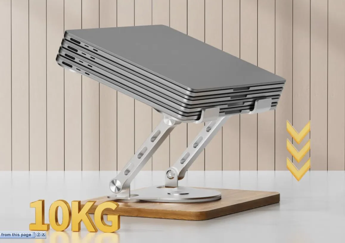 (Grey) Metal Laptop Stand | Mechanical Base Adjustable Height Notebook Stand | Compatible Portable Desktop Bamboo Aluminum and Wooden Portable Laptop Stand with 360 Rotating Lifting Base Holder - Image 7