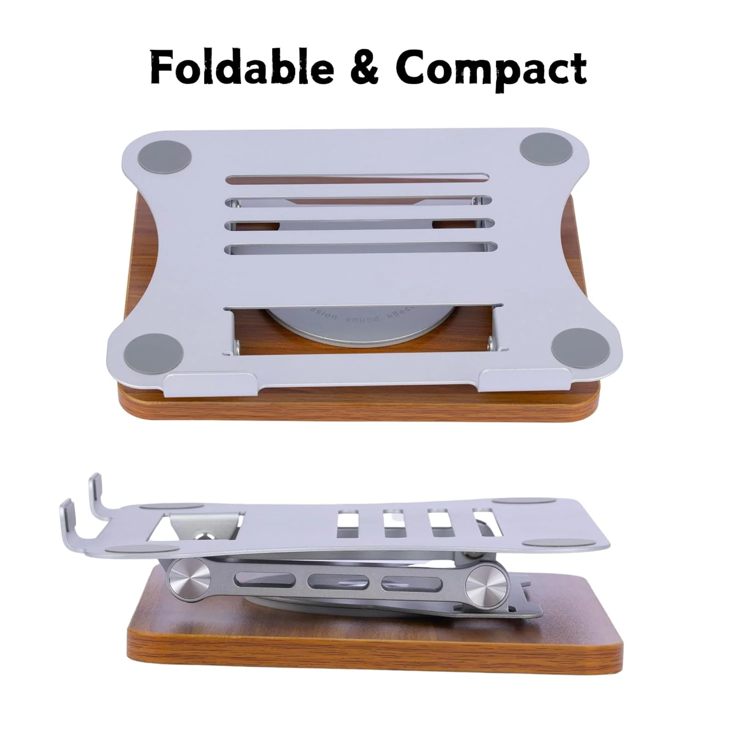 (Grey) Metal Laptop Stand | Mechanical Base Adjustable Height Notebook Stand | Compatible Portable Desktop Bamboo Aluminum and Wooden Portable Laptop Stand with 360 Rotating Lifting Base Holder - Image 8
