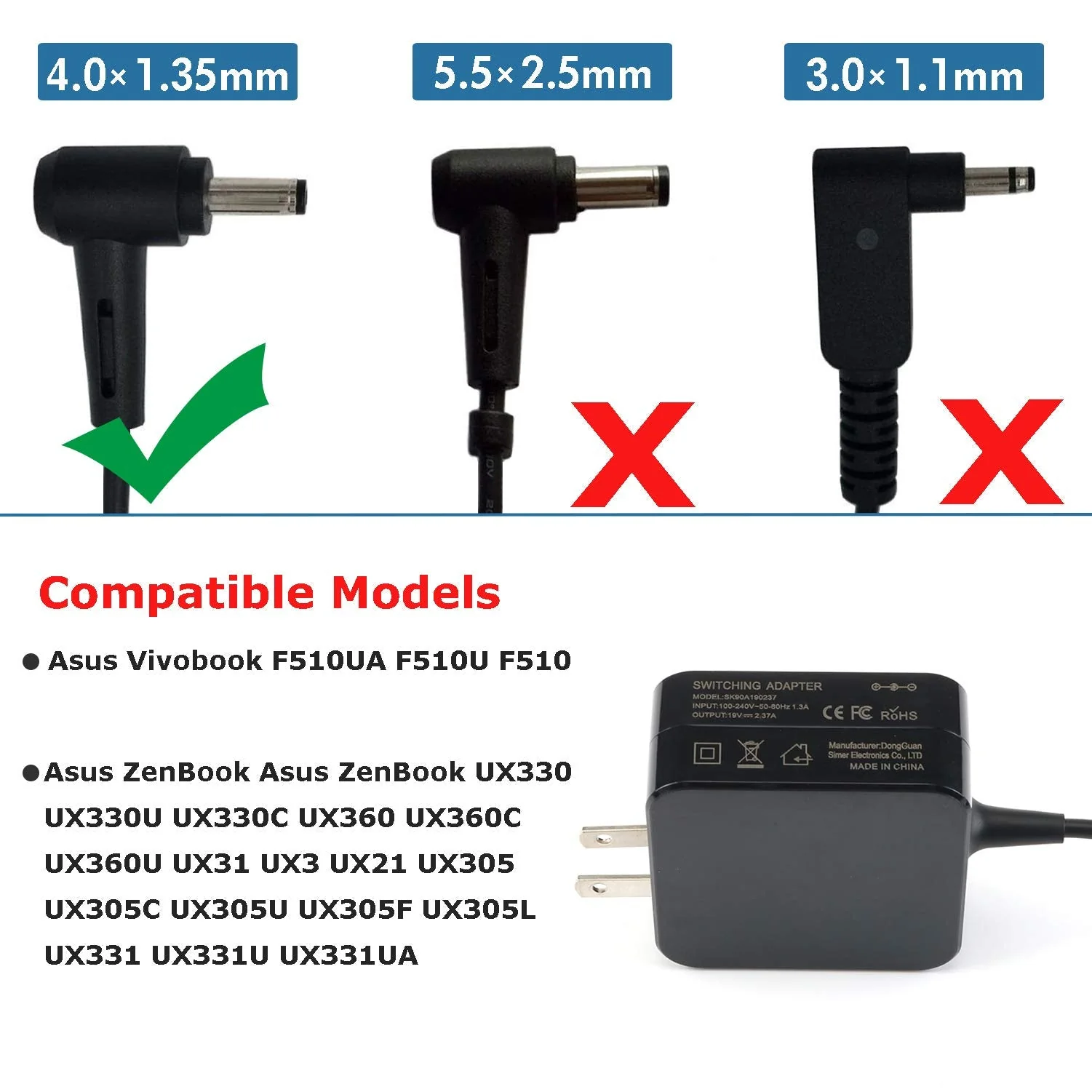 OEM ASUS 65W (Pin Size: 4mm x 1.35mm) Power Adapter 19V 3.42A for Asus Zenbook / Vivobook Laptops - Power Cable Included - Image 2