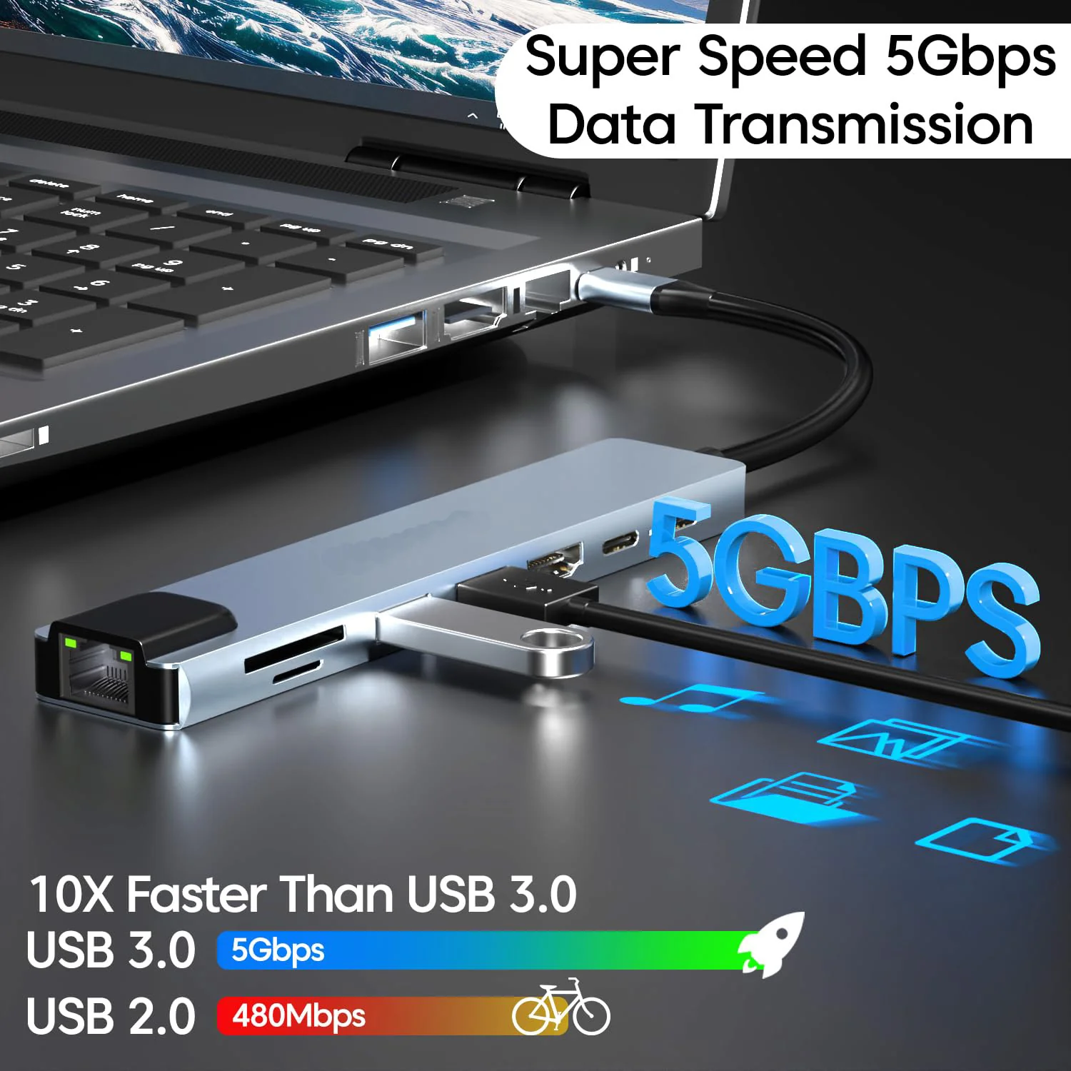 Hi-Lite Essentials 8-in-1 USB-C Hub Dock | Premium Aluminum Type-C Adapter with 4K HDMI, 100Mbps Ethernet, USB 3.0, 100W PD Charging, TF/SD Card Reader | Universal for Mac & Windows USB-C Devices - Image 4