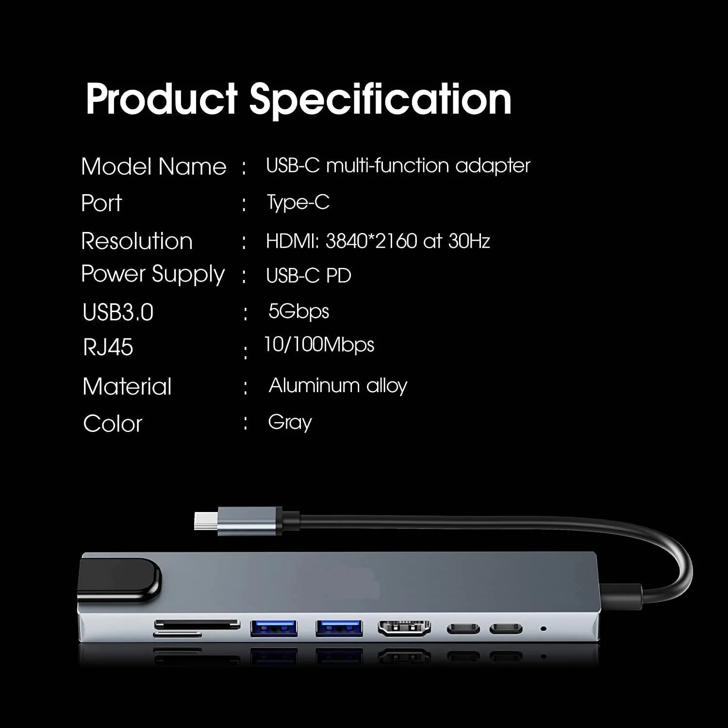 Hi-Lite Essentials 8-in-1 USB-C Hub Dock | Premium Aluminum Type-C Adapter with 4K HDMI, 100Mbps Ethernet, USB 3.0, 100W PD Charging, TF/SD Card Reader | Universal for Mac & Windows USB-C Devices - Image 6