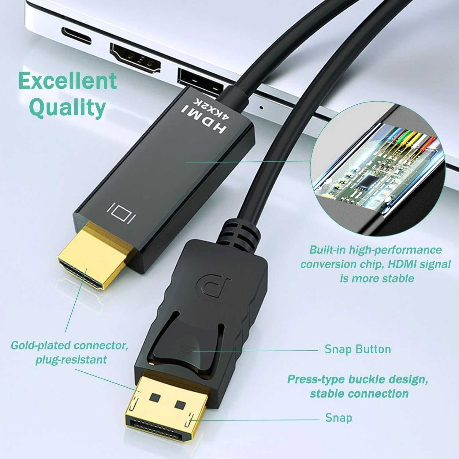 Hi-Lite Essentials DisplayPort to HDMI Cable, Uni-Directional DP to HDMI Converter Gold-Plated DP Display Port to HDMI Converter Cable (Male to Male) for Labtop PCs to HDTV, Monitor, Projector with HDMI Port - Image 3