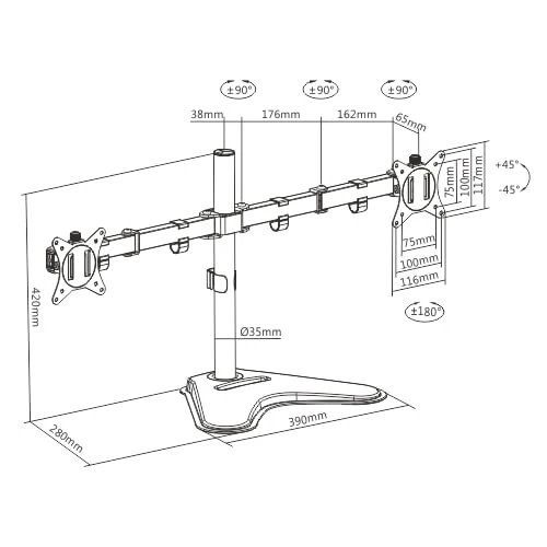 Hi-Lite Essentials Dual Monitor Desk Arm 13"-27" 100 x 100 mm VESA Swivel & tilt Table Top Stand - Image 6