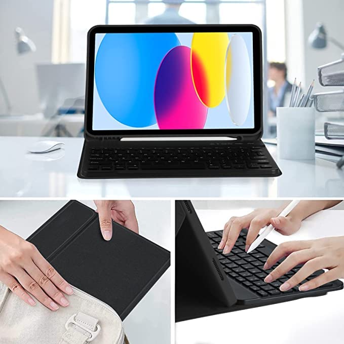 Hi-Lite Essentials iPad Cover Case with Keyboard for iPad 11 (A16, 2025) & 10th Gen with Multi Viewing Angle, PU Leather, Magnetic Detachable Wireless Keyboard case, Pencil Holder - Image 7