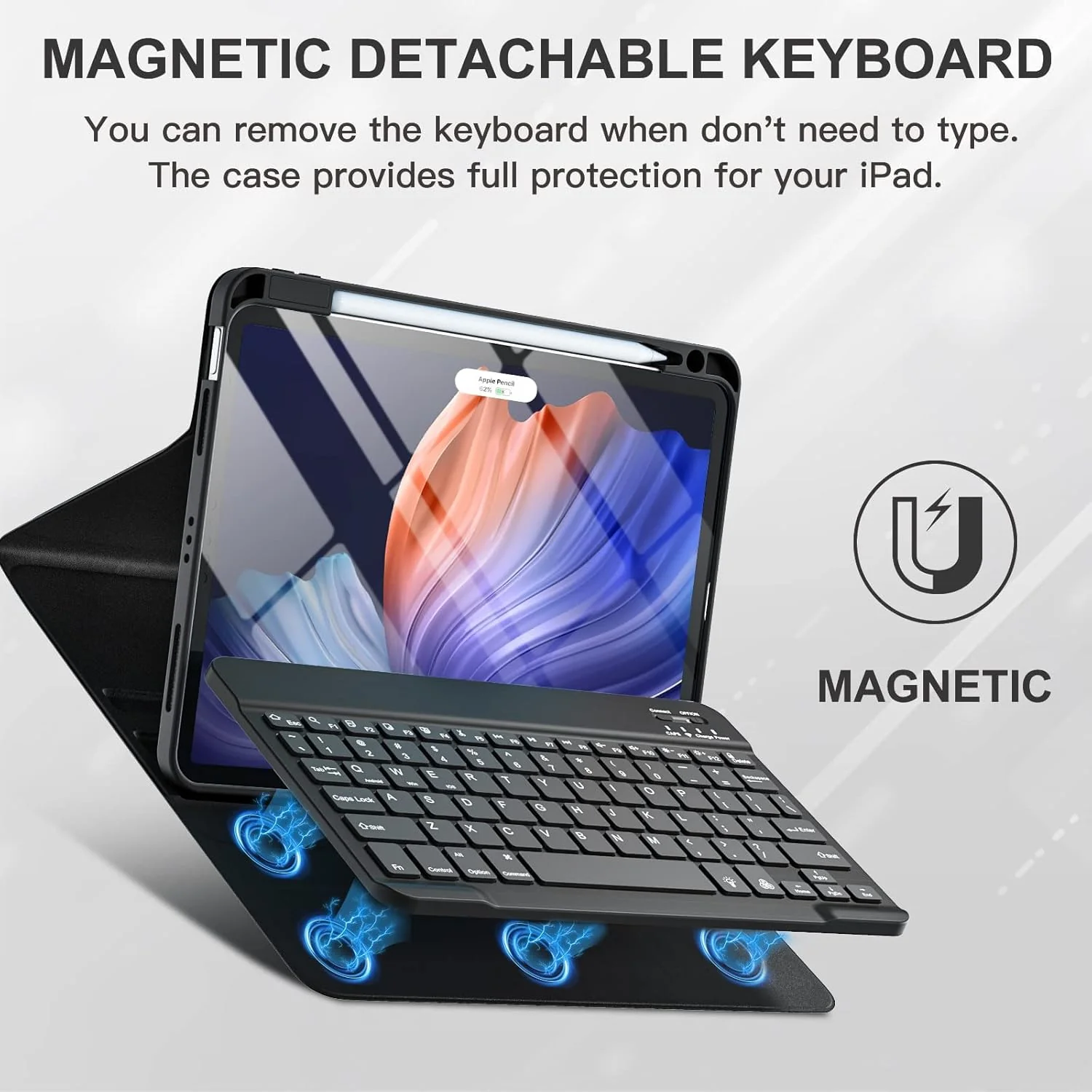Hi-Lite Essentials iPad Cover Case with Keyboard for iPad Air 11 (M3/M2, 2025/2024), Pro 11 (4th/3rd/2nd/1st Gen) & iPad Air 5th/4th with Multi Viewing Angle, PU Leather, Magnetic Detachable Wireless Keyboard case, Pencil Holder - Image 4