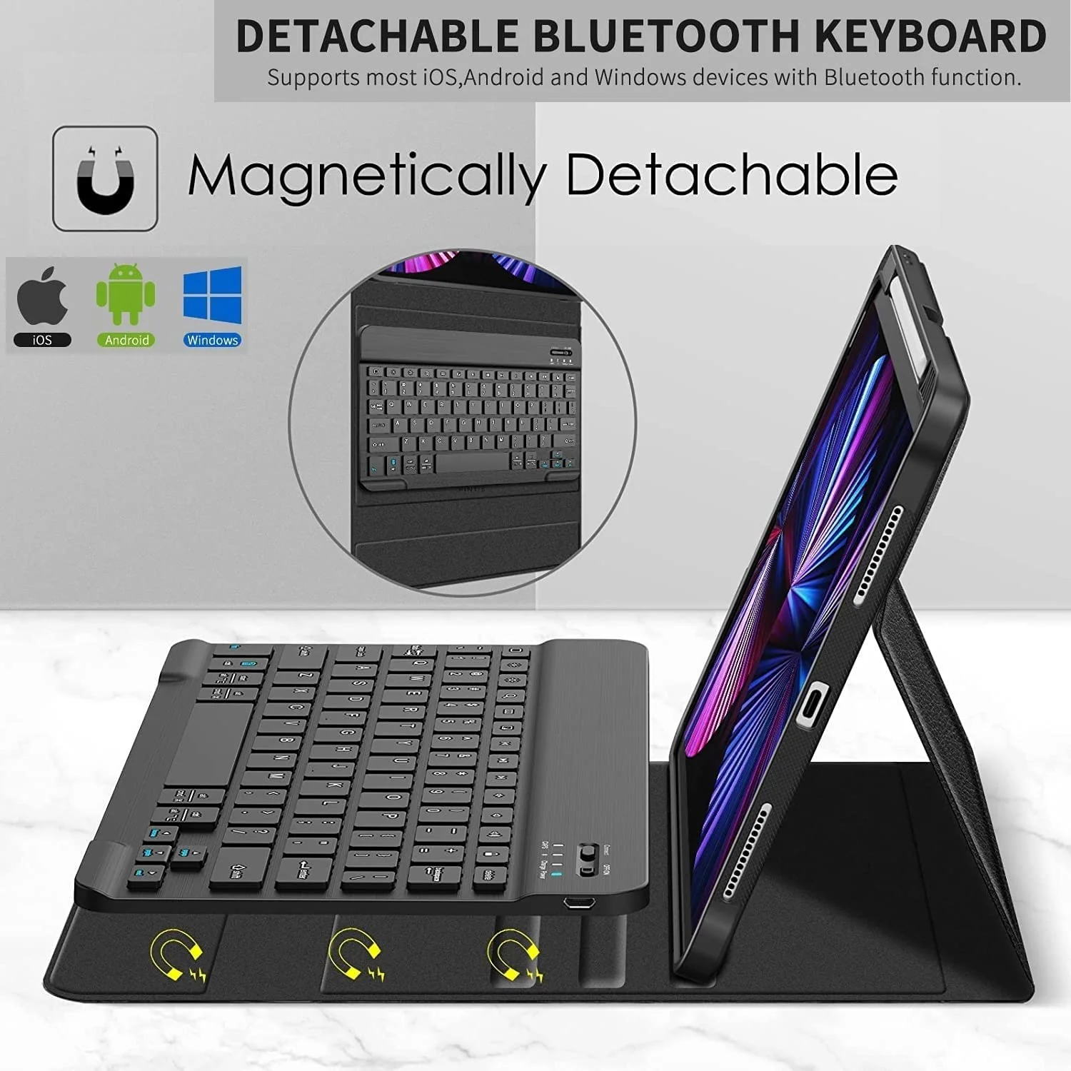 Hi-Lite Essentials iPad Cover Case with Keyboard for iPad Air 11 (M3/M2, 2025/2024), Pro 11 (4th/3rd/2nd/1st Gen) & iPad Air 5th/4th with Multi Viewing Angle, PU Leather, Magnetic Detachable Wireless Keyboard case, Pencil Holder - Image 6