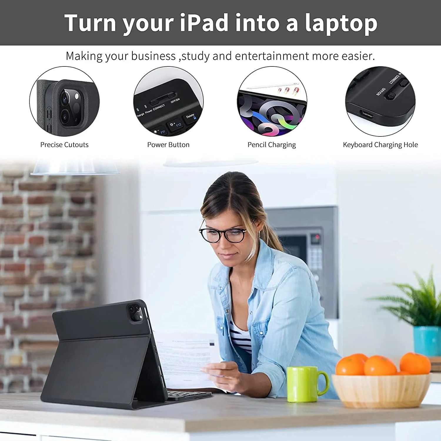 Hi-Lite Essentials iPad Cover Case with Keyboard for iPad Air 11 (M3/M2, 2025/2024), Pro 11 (4th/3rd/2nd/1st Gen) & iPad Air 5th/4th with Multi Viewing Angle, PU Leather, Magnetic Detachable Wireless Keyboard case, Pencil Holder - Image 7