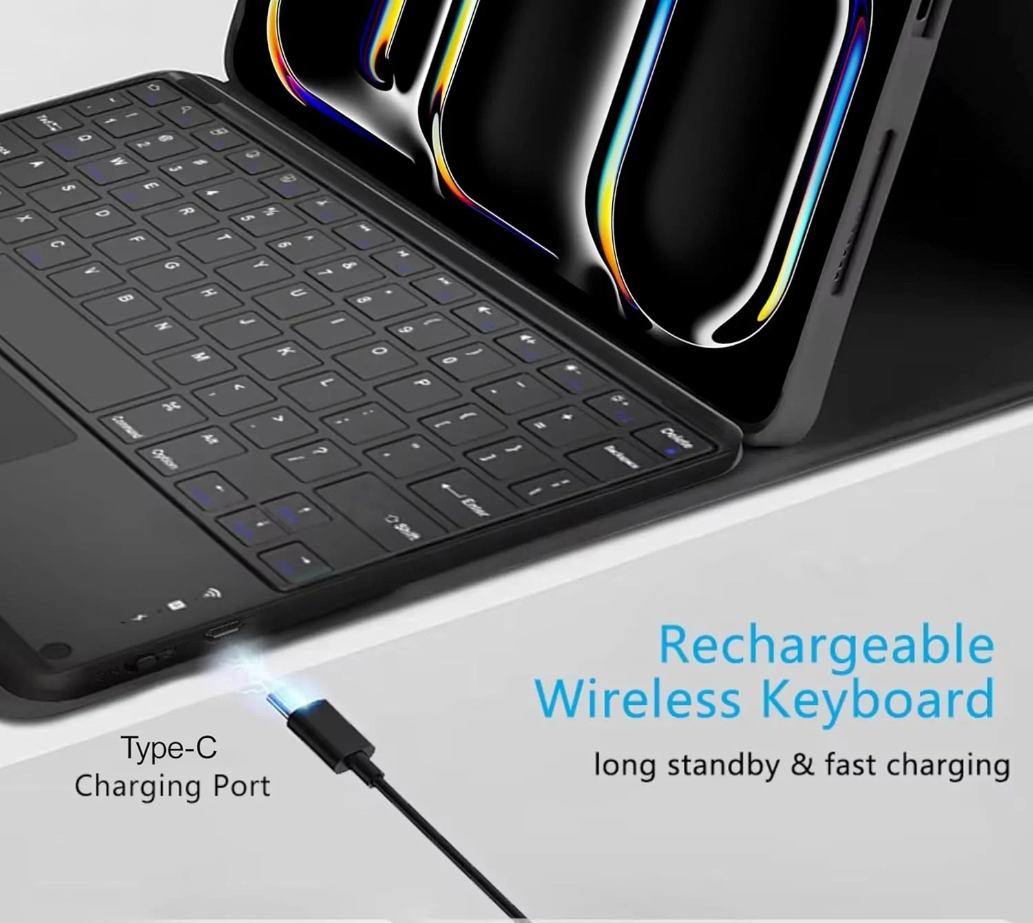 Hi-Lite Essentials iPad Cover with Keyboard Trackpad for iPad Pro 13 Inch Case 2024 with Detachable Keyboard, Precise Cutouts, Pencil Holder, Multi-Viewing Angles, Wireless Folio Keyboard Case for iPad Pro 13'', Black - Image 6