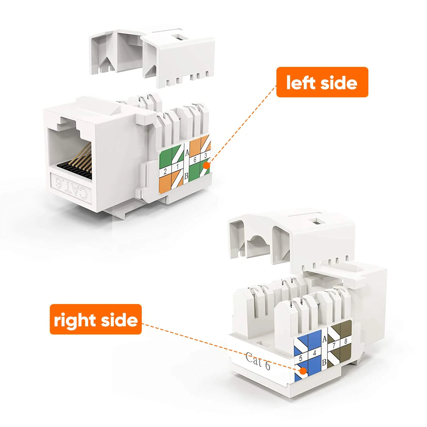 Hi-Lite Essentials Keystone RJ45 Connector, Cat6 Keystone Jacks Ethernet Cable Ends Keystone Modular Female Connectors Network Plug,White - Image 6