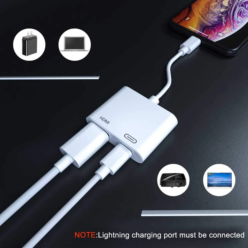 Hi-Lite Essentials Lighting to HDMI Adapter Compatible with Phone Pad to HDMI Adapter, 1080P HDMI Digital AV Adapter with Charging Port for Phone 11/Phone Xs/XR/X/8/7, Pod to TV Projector Monitor - Image 2