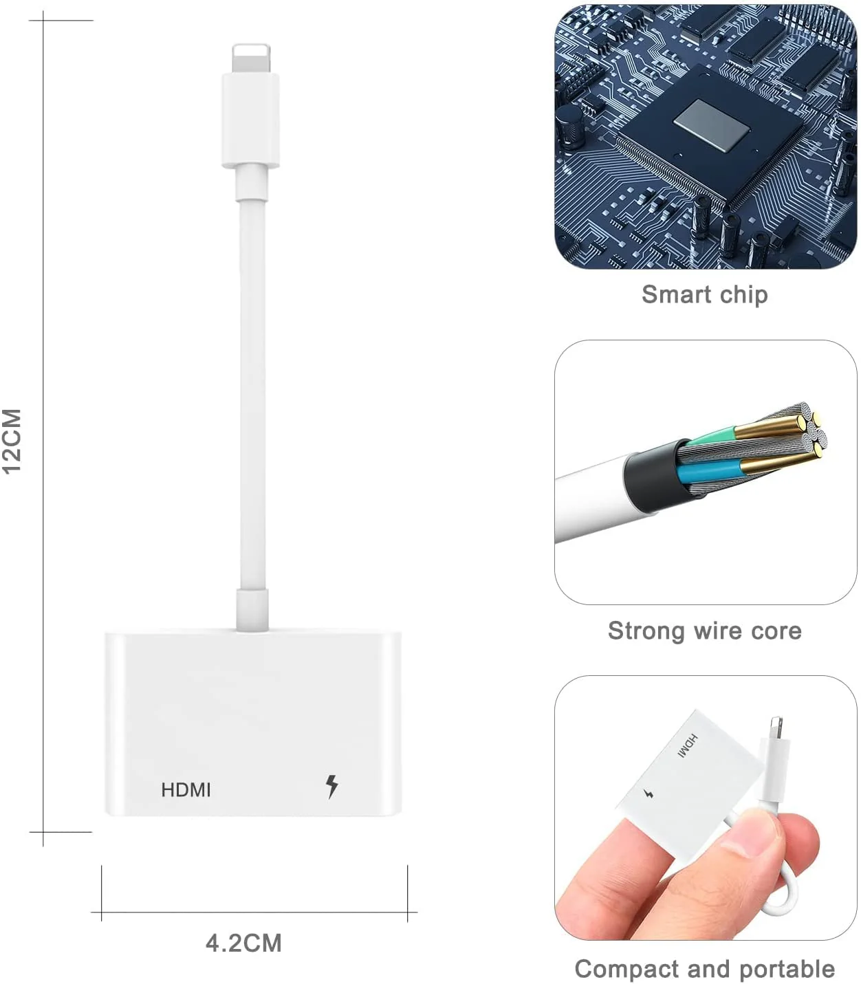 Hi-Lite Essentials Lighting to HDMI Adapter Compatible with Phone Pad to HDMI Adapter, 1080P HDMI Digital AV Adapter with Charging Port for Phone 11/Phone Xs/XR/X/8/7, Pod to TV Projector Monitor - Image 3