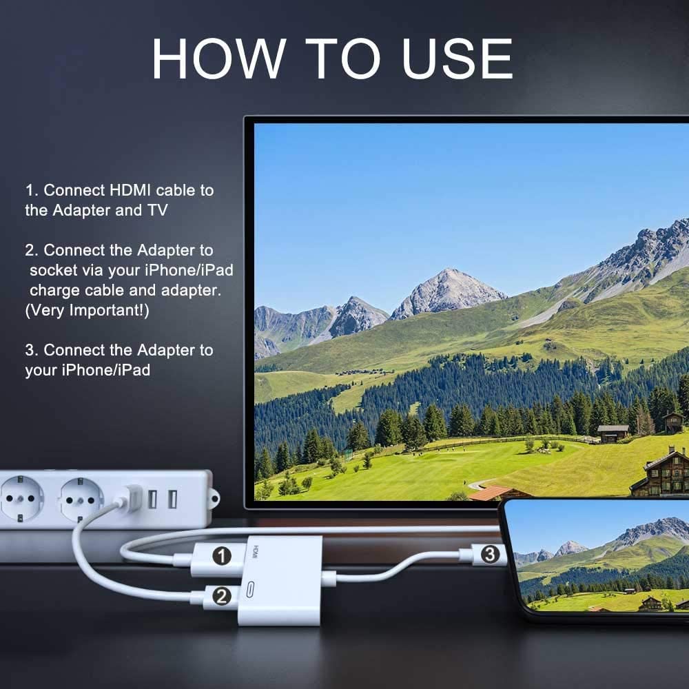 Hi-Lite Essentials Lighting to HDMI Adapter Compatible with Phone Pad to HDMI Adapter, 1080P HDMI Digital AV Adapter with Charging Port for Phone 11/Phone Xs/XR/X/8/7, Pod to TV Projector Monitor - Image 5