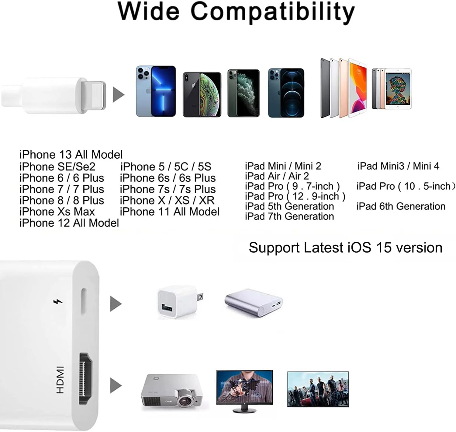 Hi-Lite Essentials Lighting to HDMI Adapter Compatible with Phone Pad to HDMI Adapter, 1080P HDMI Digital AV Adapter with Charging Port for Phone 11/Phone Xs/XR/X/8/7, Pod to TV Projector Monitor - Image 6