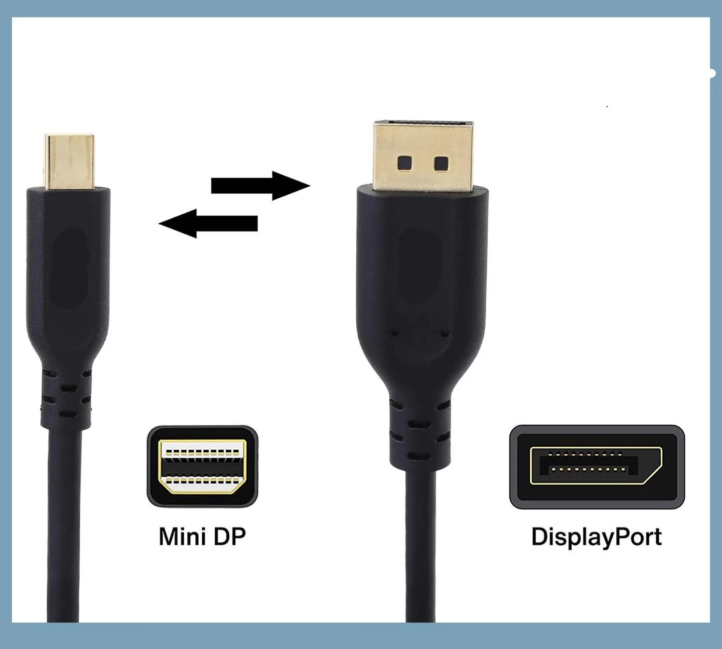 Hi-Lite Essentials Mini DisplayPort to DisplayPort Cable, DisplayPort to Mini DisplayPort Cable, Mini DP to DP Cable, DP to Mini DP Cable, Bidirectional, 8K 60Hz, 1.8 Meter, Black (Thunderbolt 1/2 Port Compatible) - Image 3