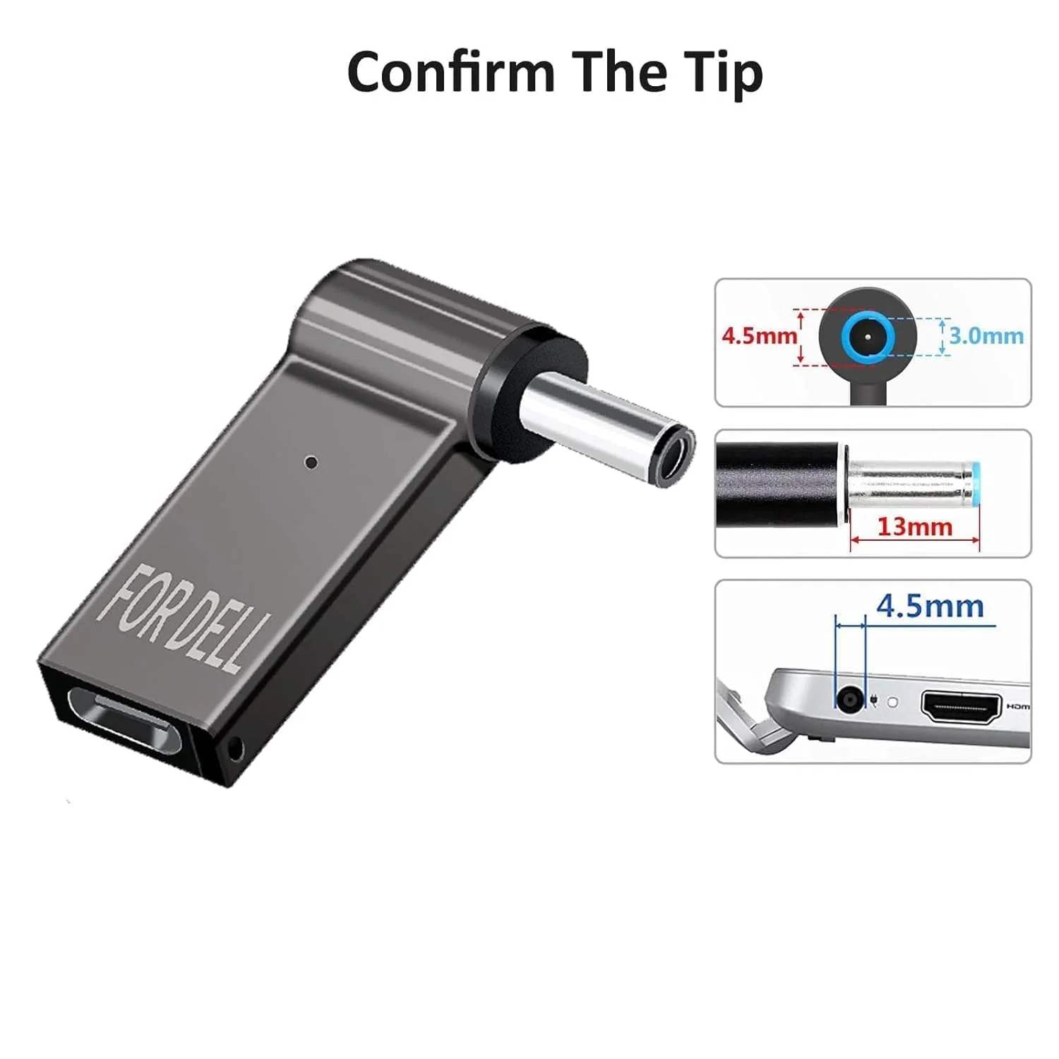 Hi-Lite Essentials Type C to Dell Slim Pin Laptop Charging Converter 4.5x3.0mm 100W PD Converter (Does not work with Mobile Chargers) - Image 4