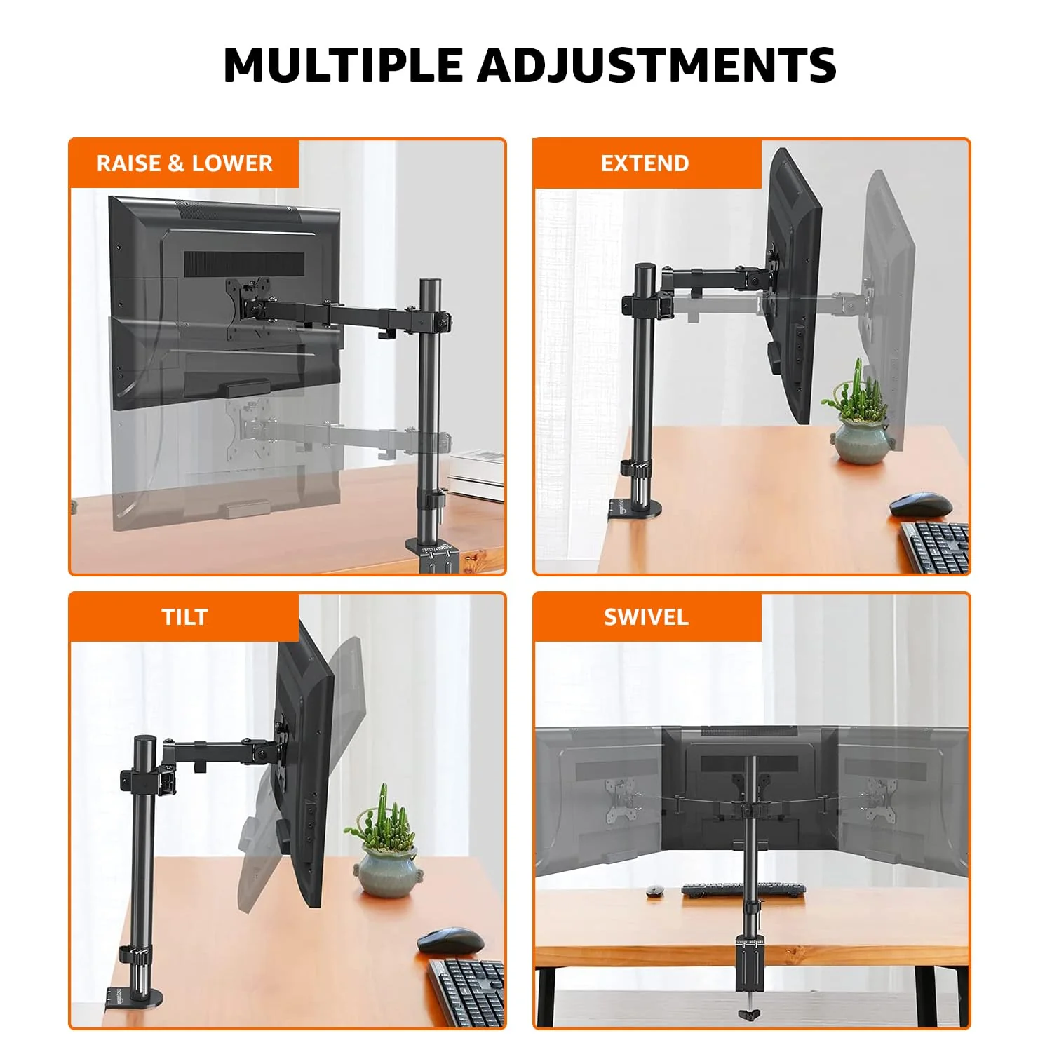 Hi-Lite Essentials Table Monitor Stand, Height Adjustable Arm Mountor Size 18" - 27"- Steel - Image 4