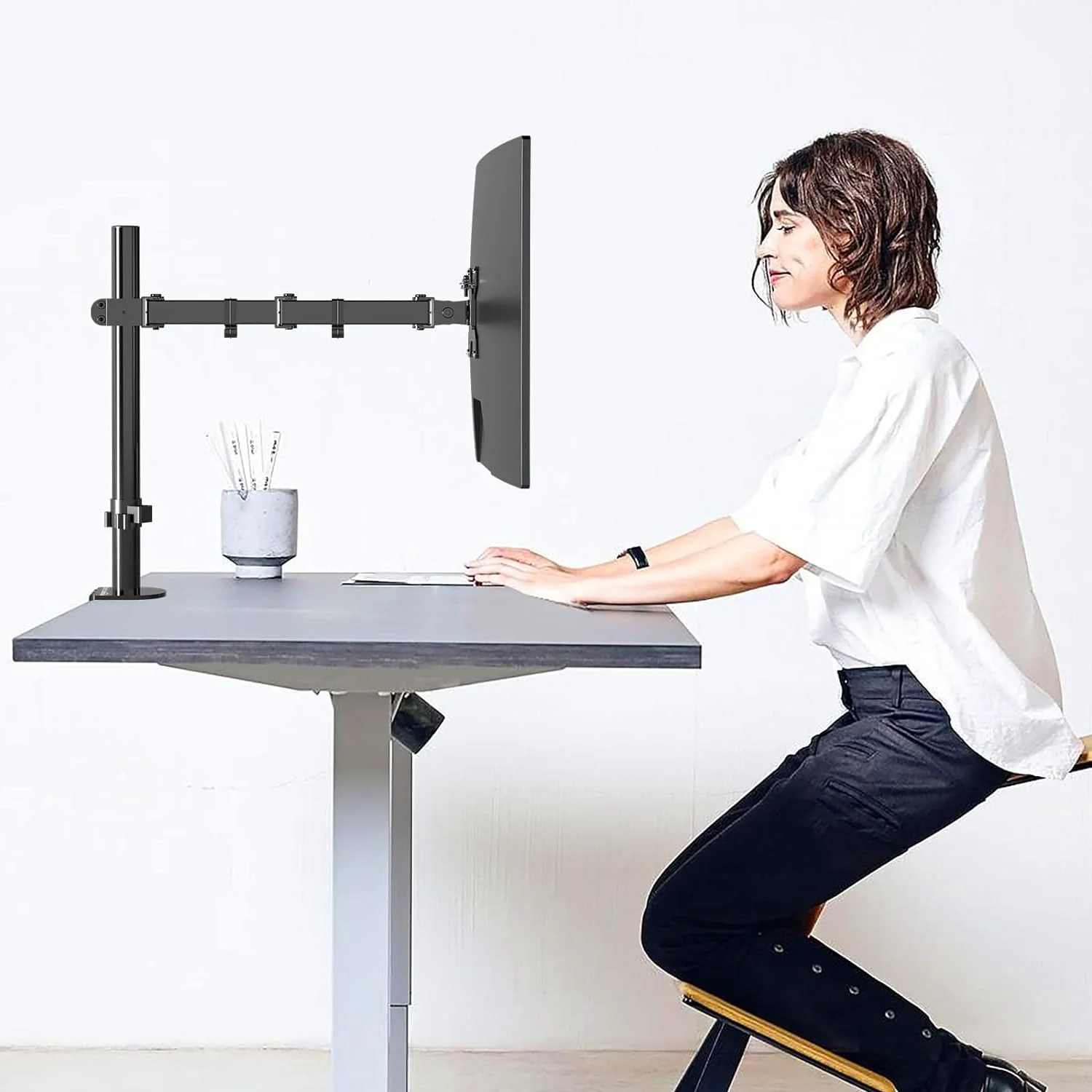 Hi-Lite Essentials Table Monitor Stand, Height Adjustable Arm Mountor Size 18" - 27"- Steel - Image 5