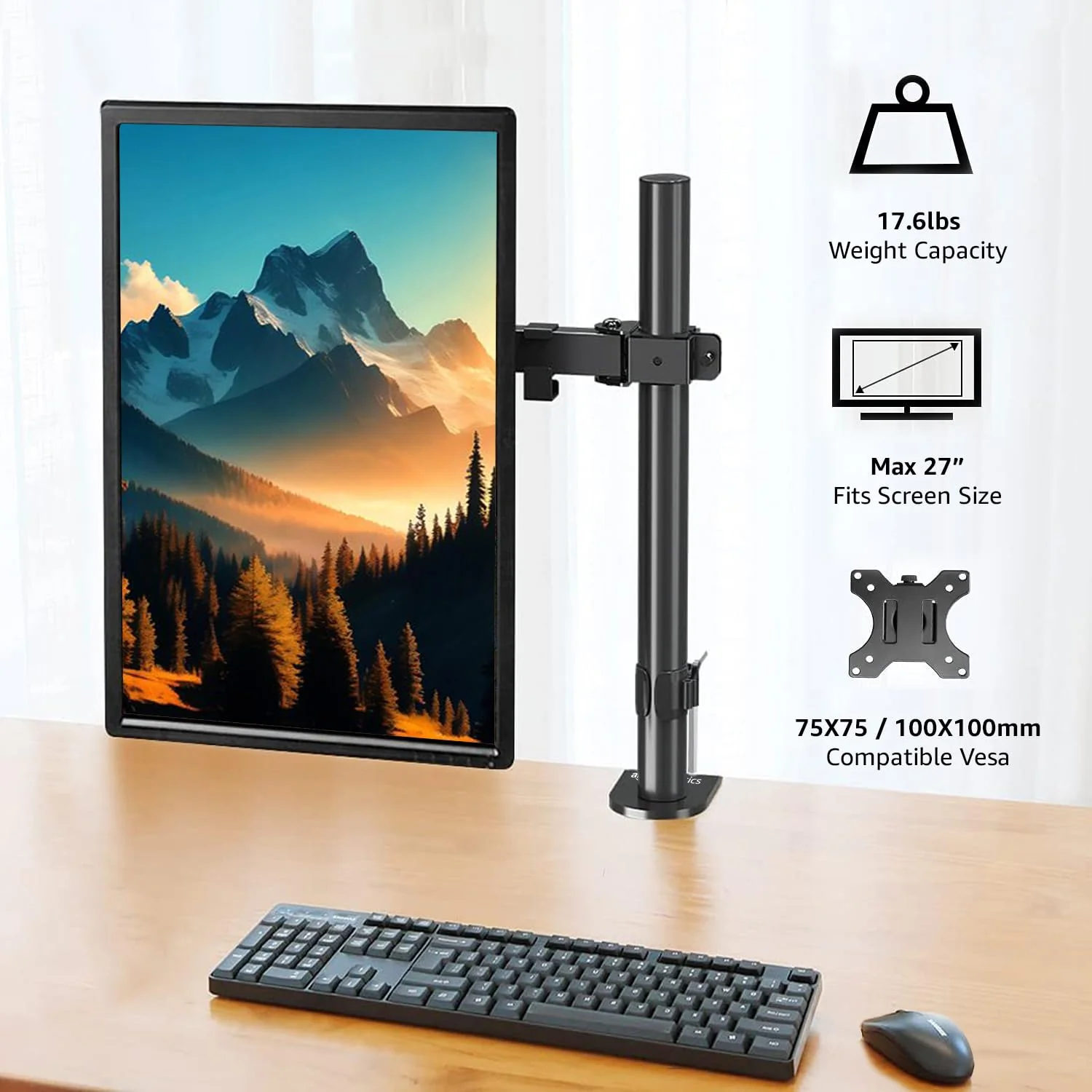 Hi-Lite Essentials Table Monitor Stand, Height Adjustable Arm Mountor Size 18" - 27"- Steel - Image 6