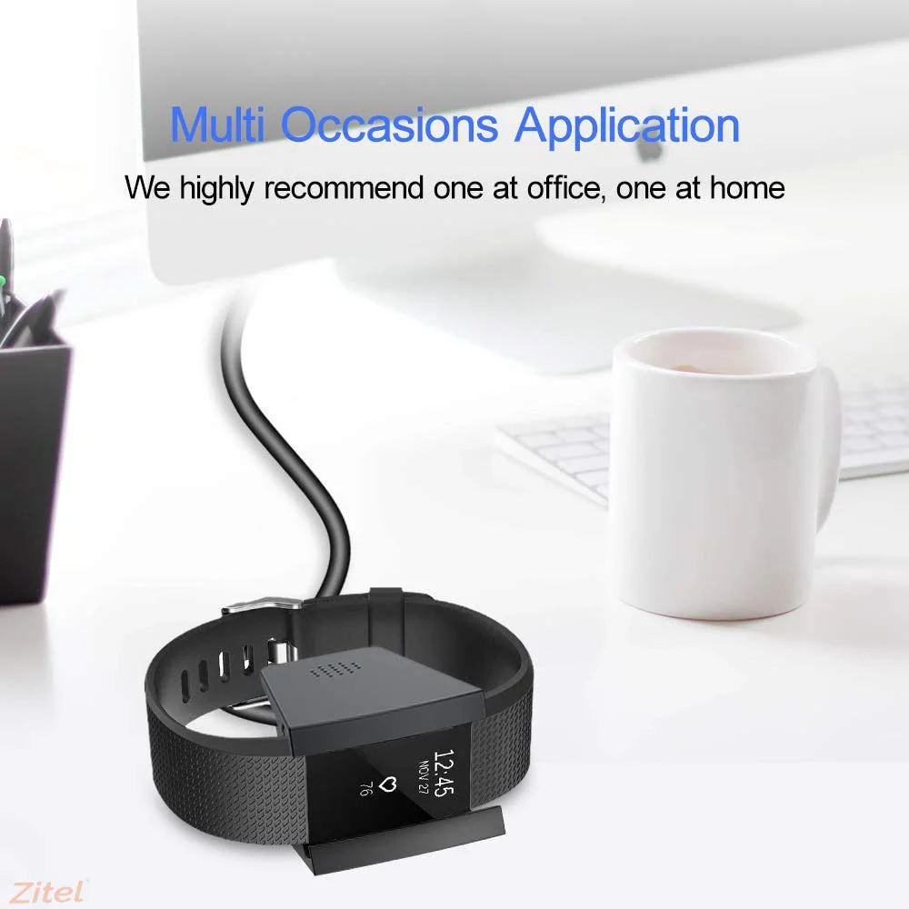 Hi-Lite Essentials USB Charger Dock Cable Compatible With Fitbit Charge 2 / Charge 2 Hr And Charging Adapter - Black - Image 3
