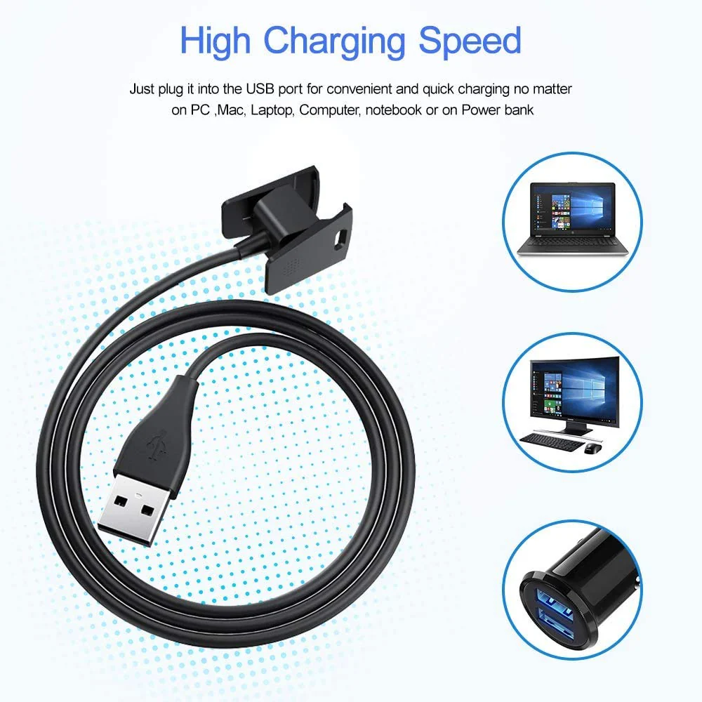 Hi-Lite Essentials USB Charger Dock Cable Compatible With Fitbit Charge 2 / Charge 2 Hr And Charging Adapter - Black - Image 4