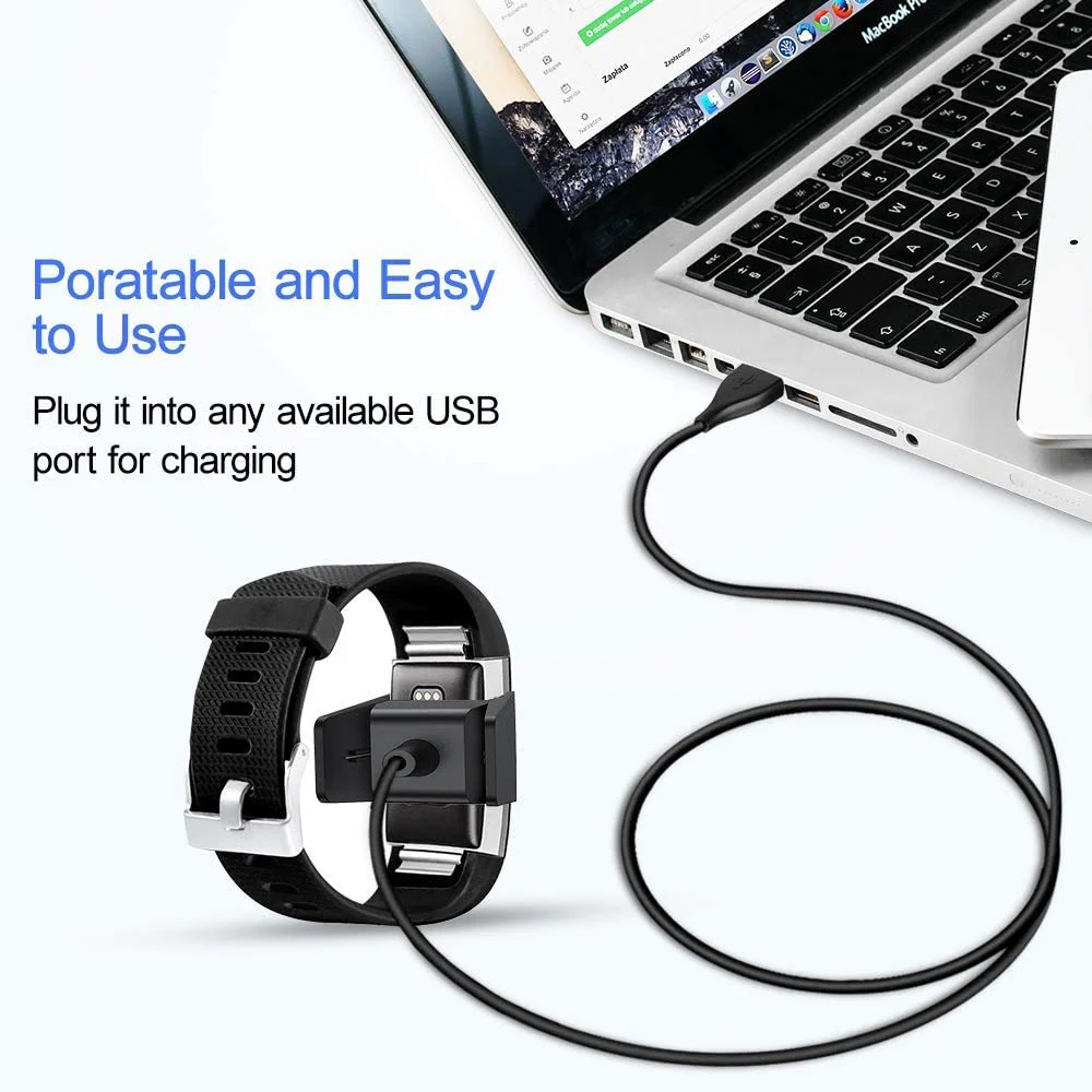 Hi-Lite Essentials USB Charger Dock Cable Compatible With Fitbit Charge 2 / Charge 2 Hr And Charging Adapter - Black - Image 6