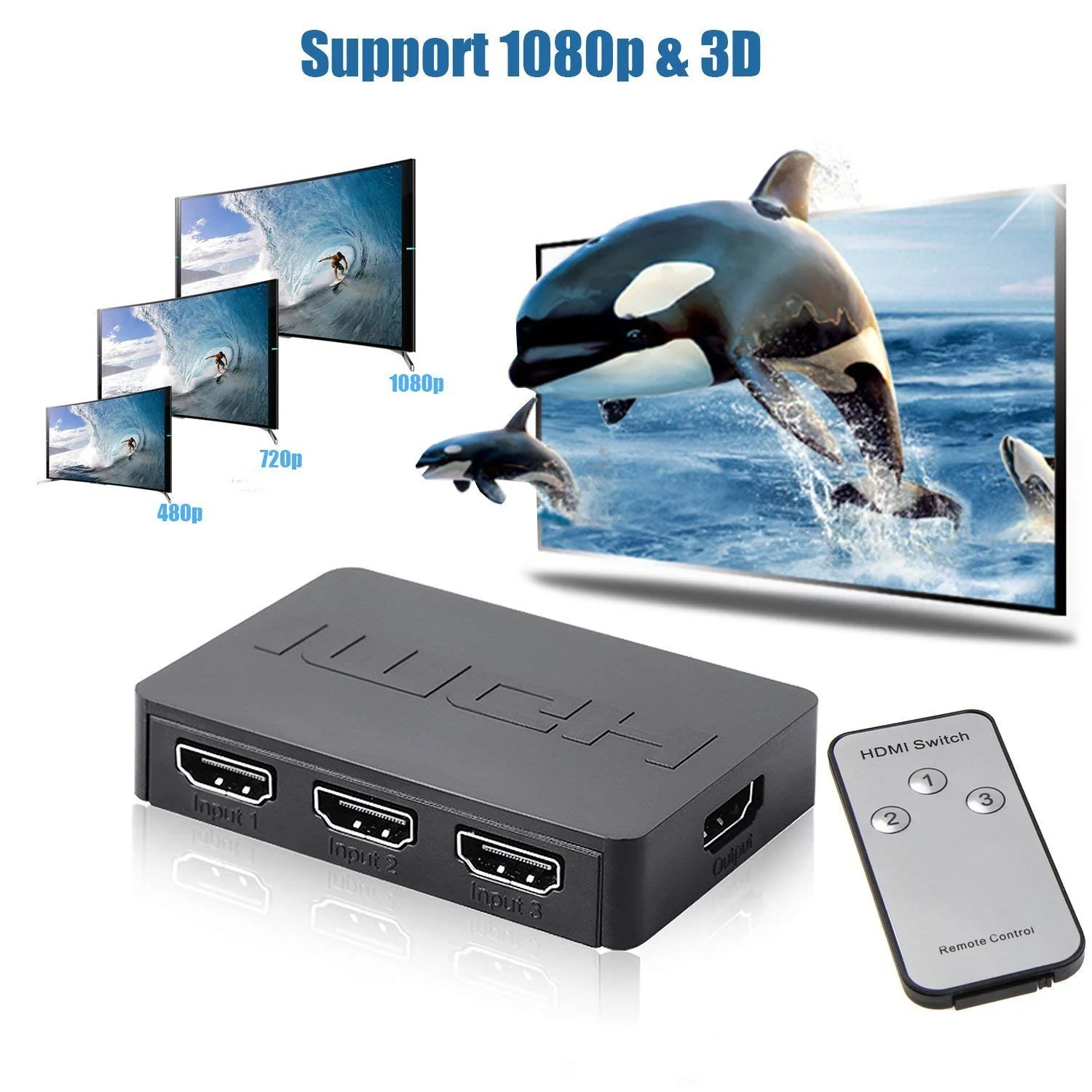 JSAUX 3 IN 1 OUT HDMI Switch with Wireless Remote, 3 Port in 1 Out Support 3D Full HD - Image 6